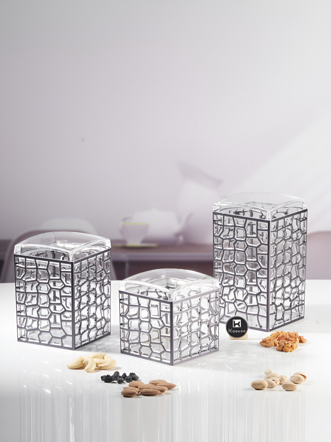 Kookee Transparent and Silvertoned 3 Pieces Easy to Clean Canister Containers