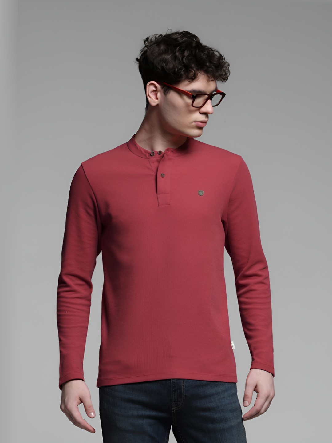 Jack & Jones Men Solid Henley Neck Cotton T-shirt