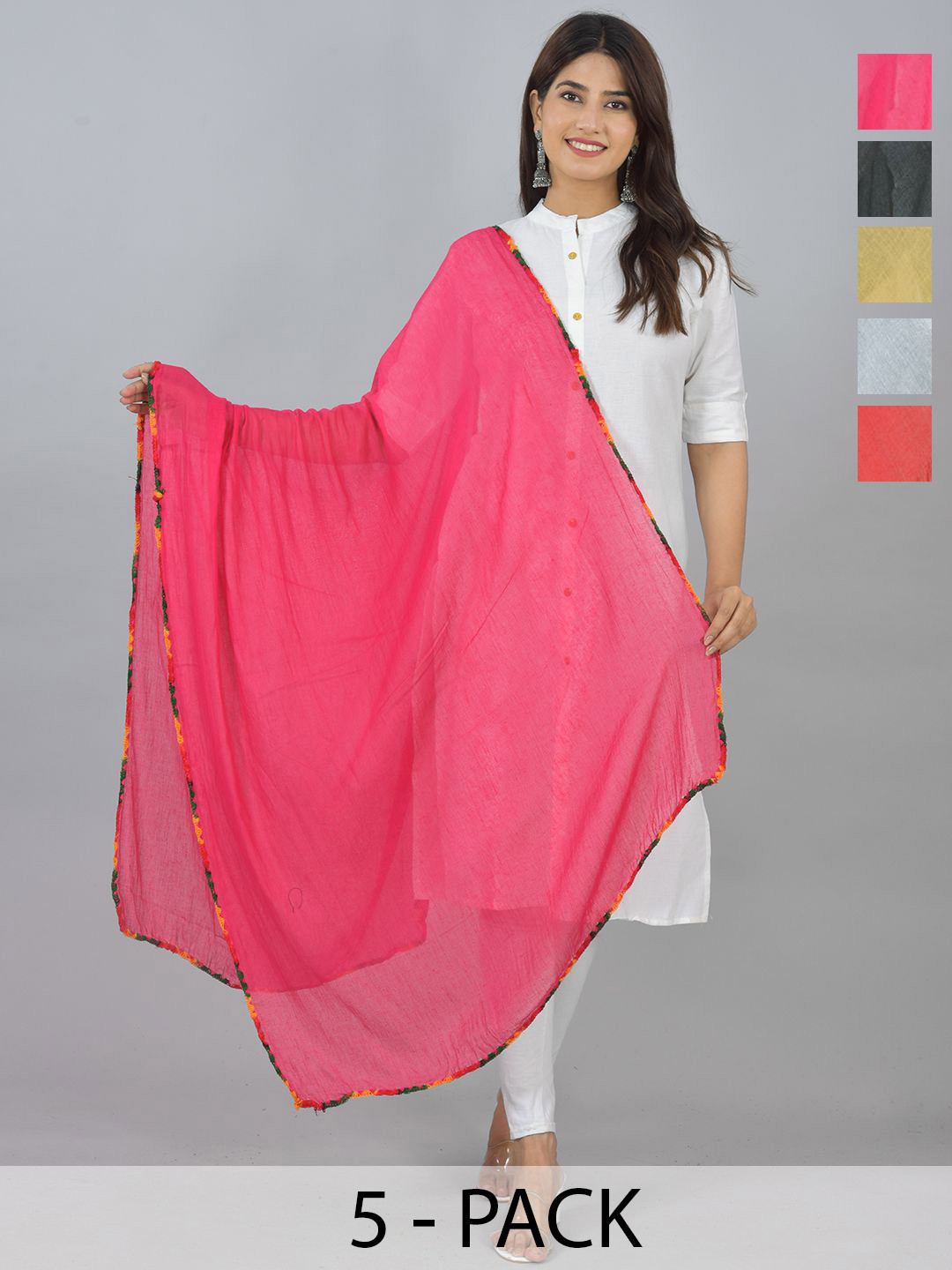 LA FEMINAE Pack Of 5 Pure Cotton Dupattas