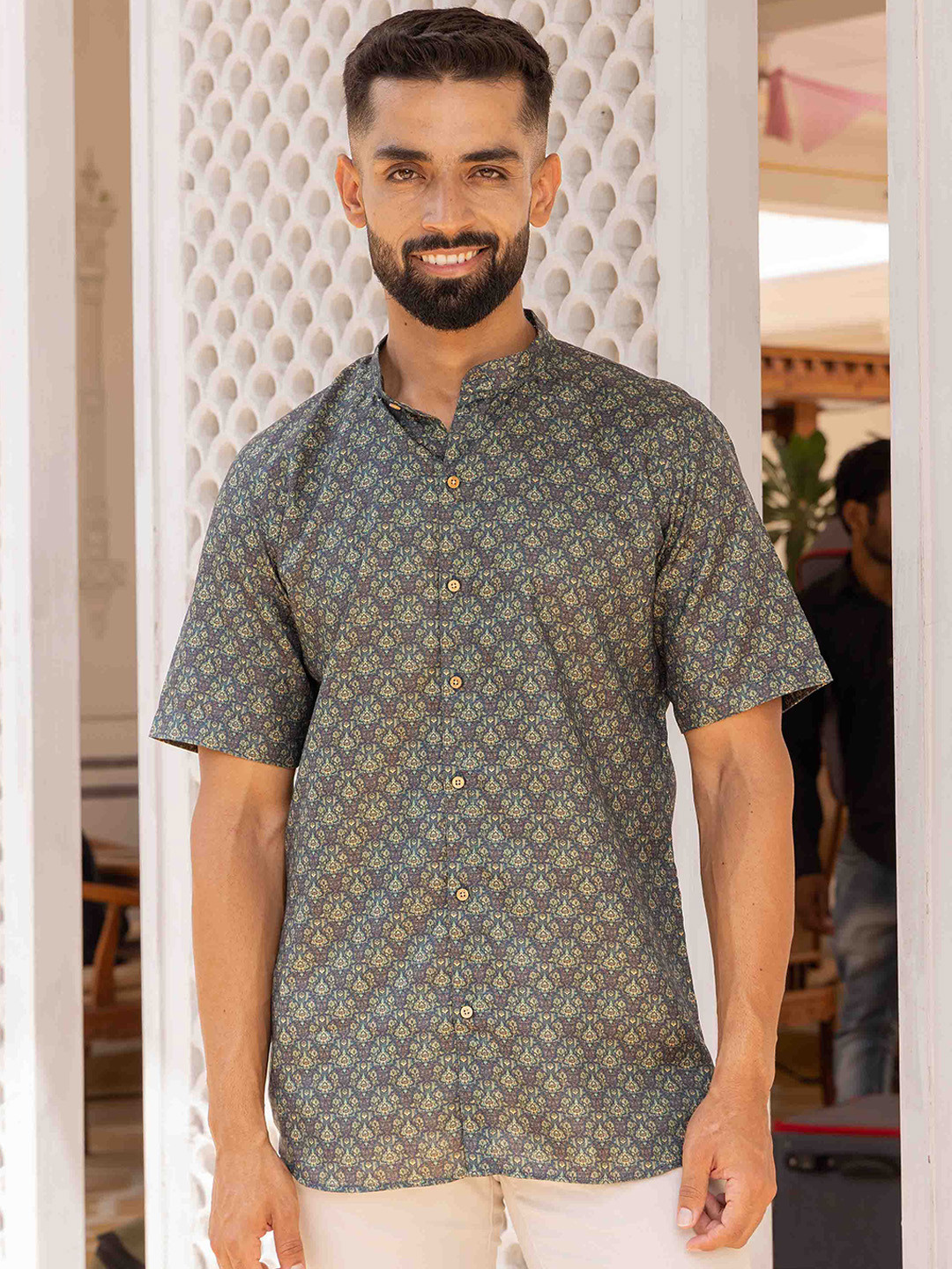 Ethnic India Floral Printed Mandarin Collar Shirts