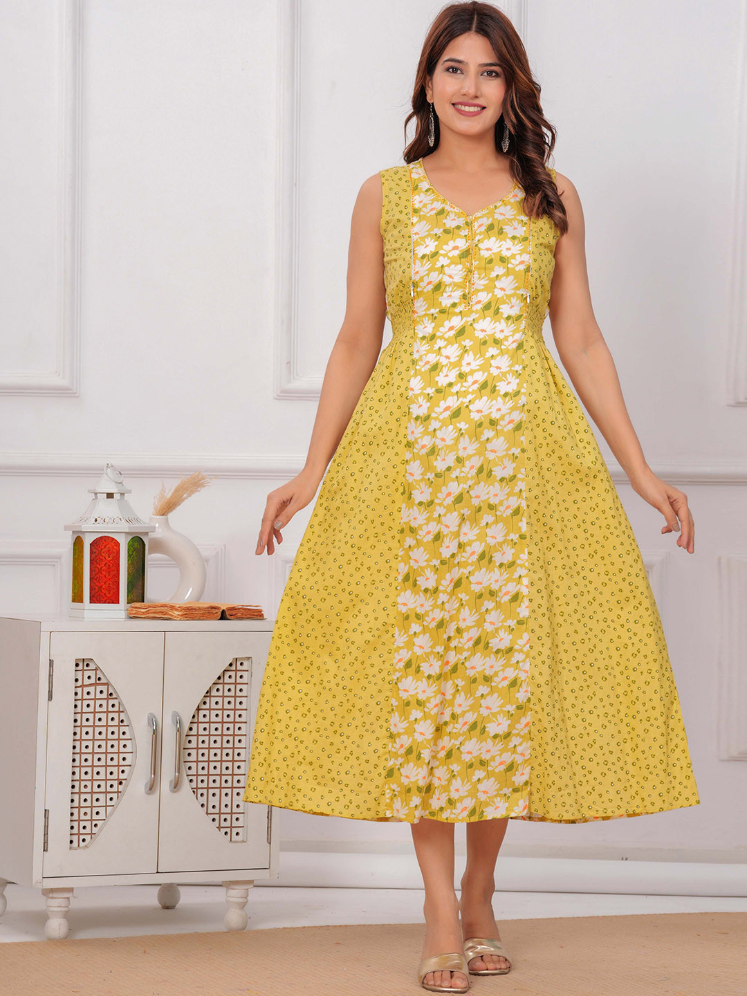 Meeranshi Printed Maternity & Feeding Midi Ethnic Dresses