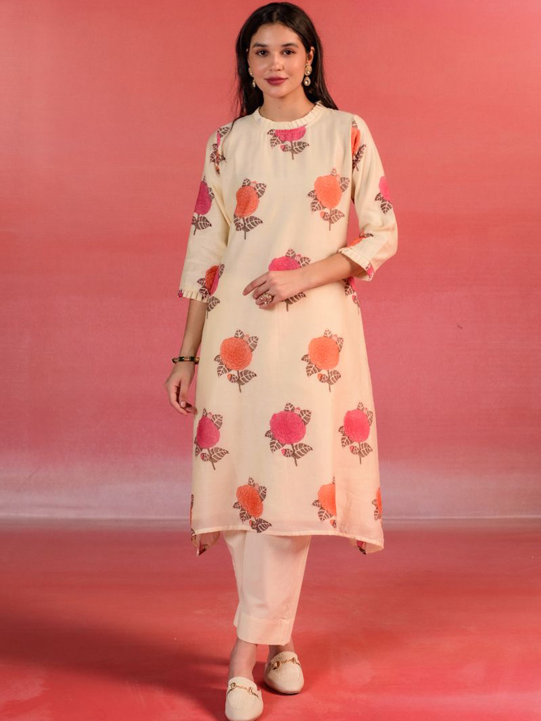 Kameez by Pooja Kejriwal Floral Printed Regular Chanderi Silk Kurta With Trousers