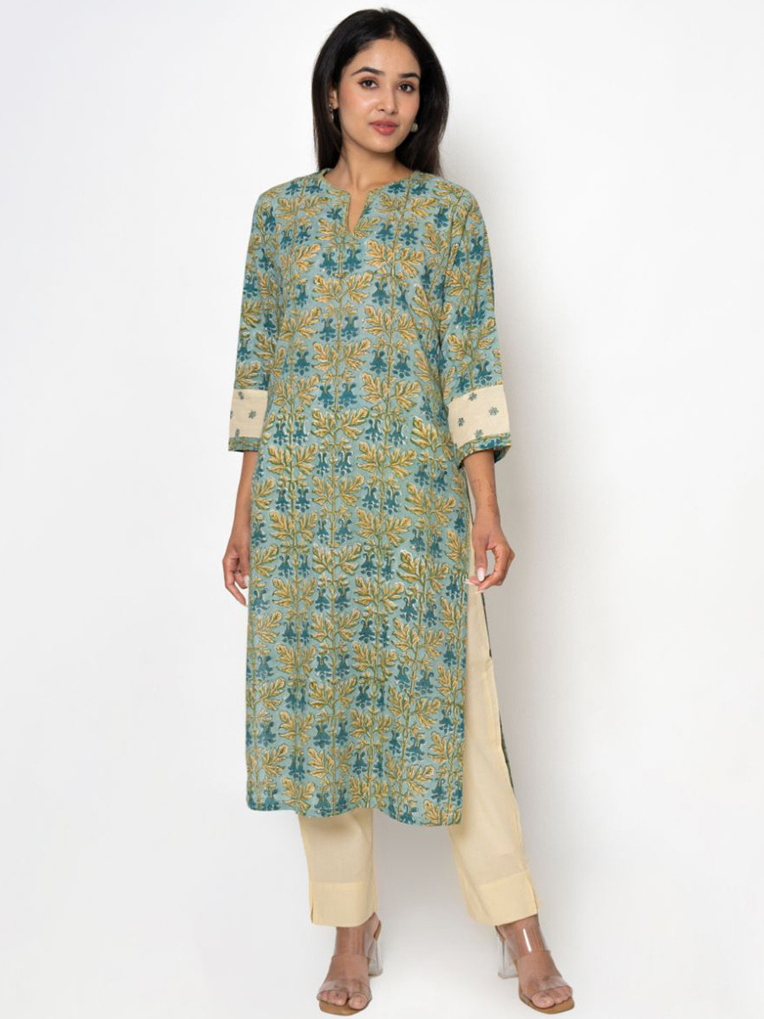 Kameez by Pooja Kejriwal Floral Printed Thread Work Pure Cotton Kurta With Trouser