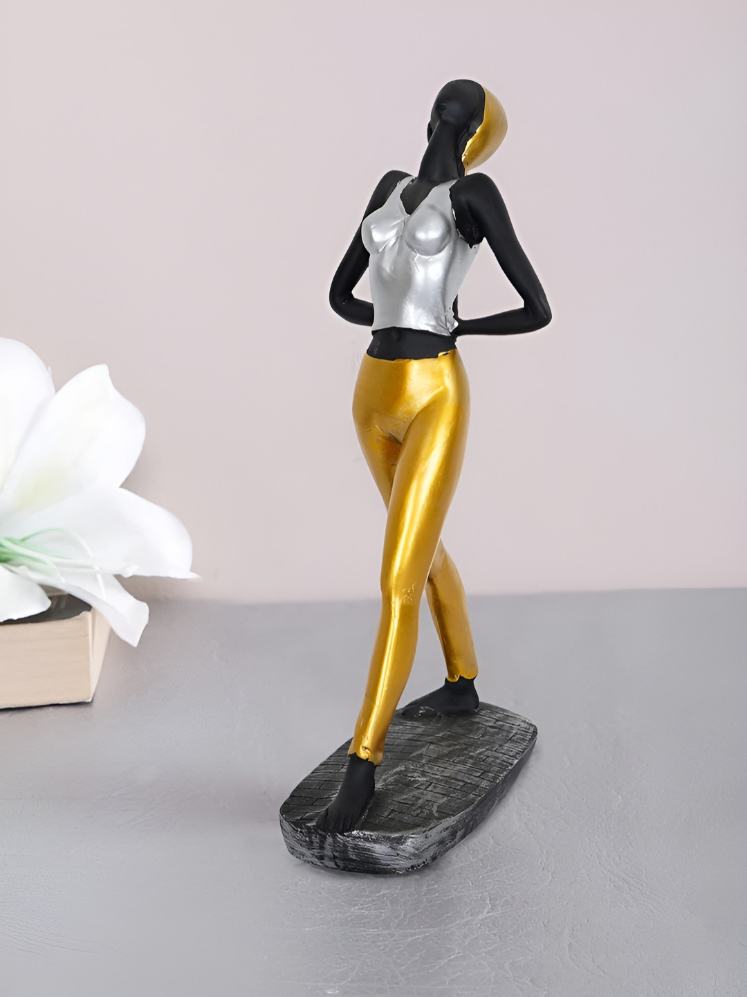 Zart Yoga Lady Black Polyresin Glossy Living Room Small Showpiece - 13 Inches