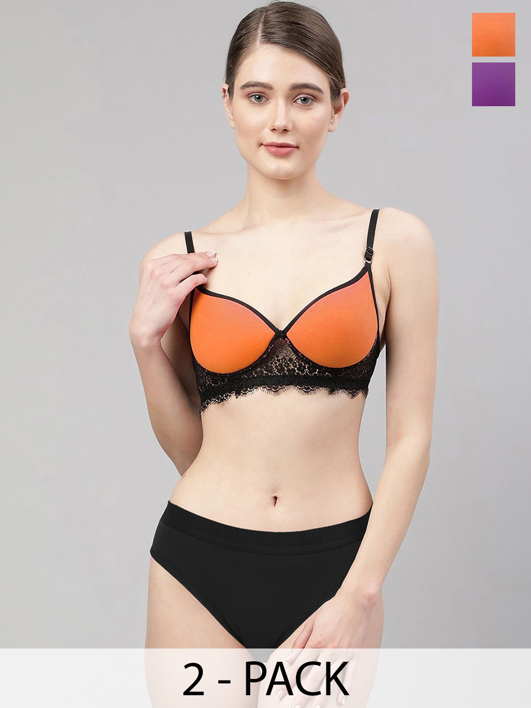 AROUSY Pack Of 2 Laced Lightly-Padded Lingerie Set- A_Cupri Set2