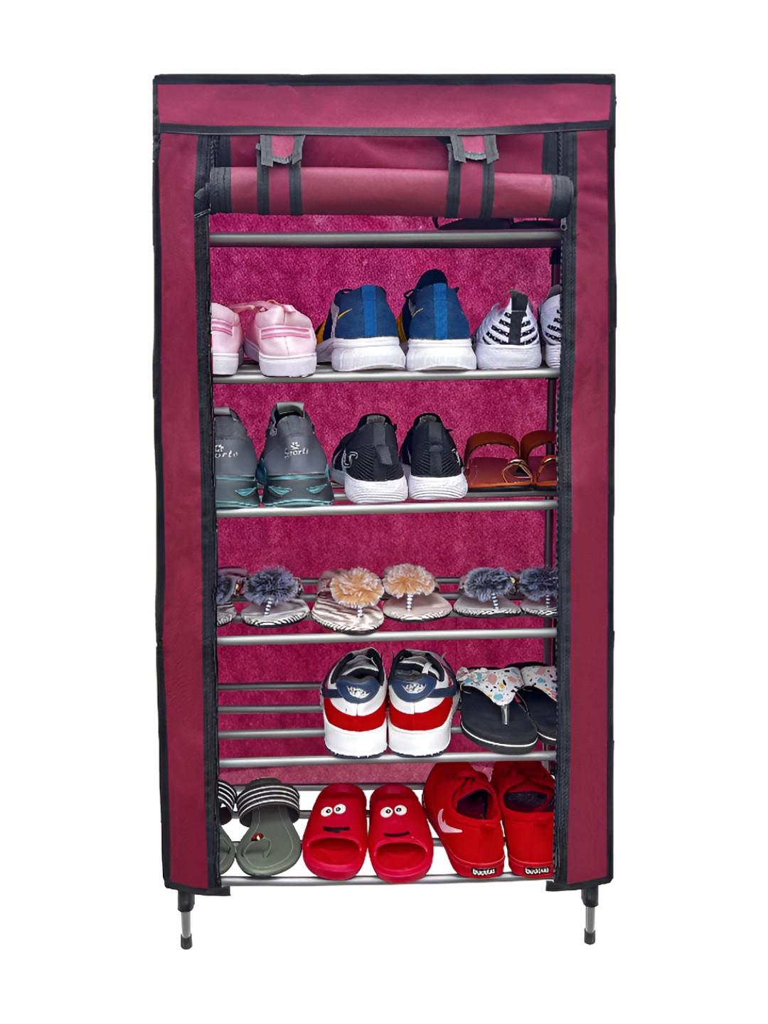 Urban Choice Maroon & Black 6 Tier Rectangular Shoes Rack