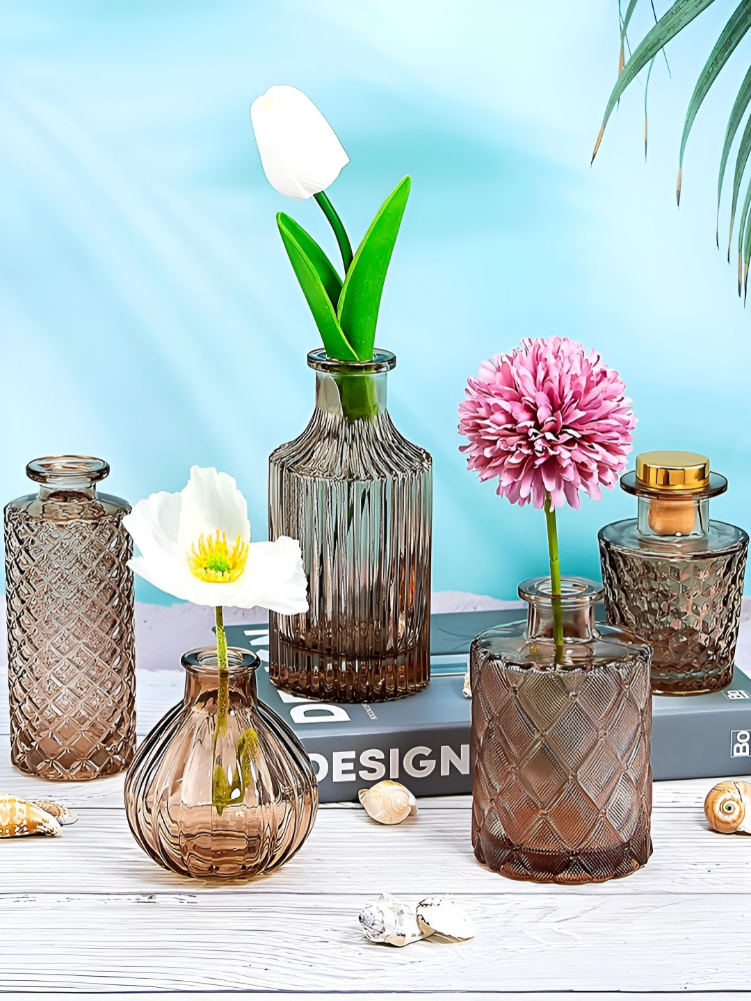 TIED RIBBONS Brown 5 Pieces Glass Flower Vases