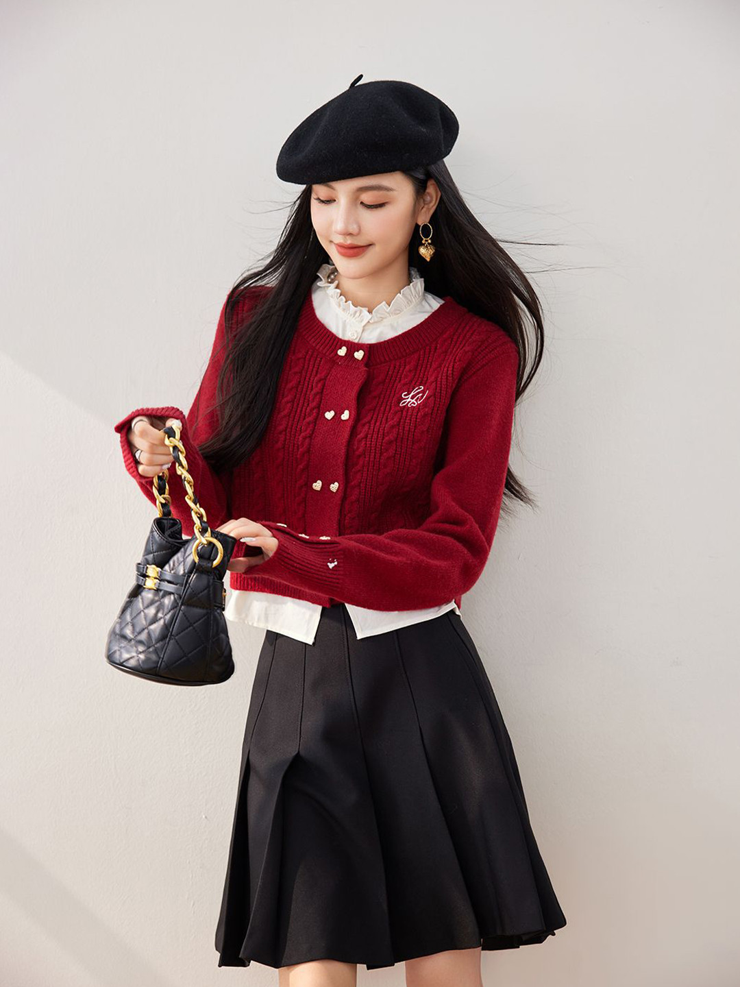 JC Collection Women Cable Knit Crop Cardigan
