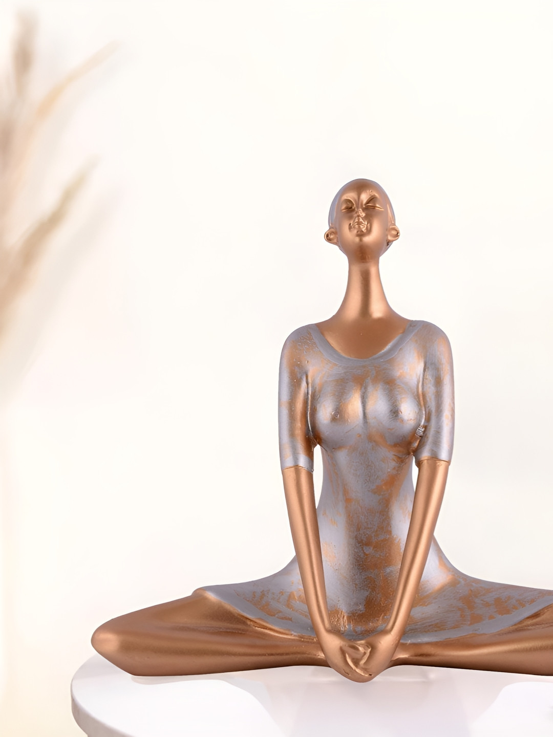 Zart Yoga Lady Rose Gold Polyresin Natural Home Office Small Showpiece - 7.5 Inches