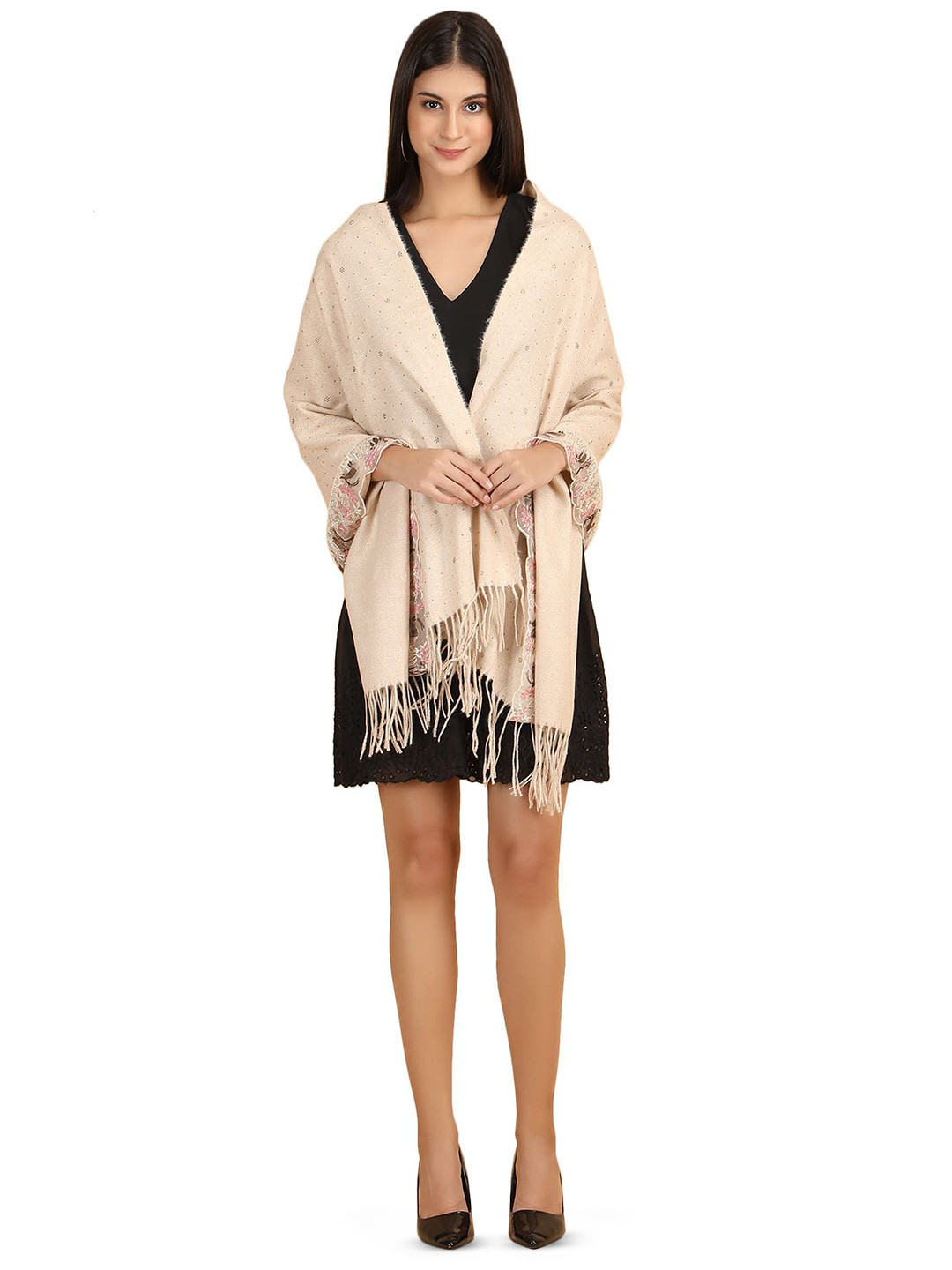 Stole & Yarn Unisex Floral Embroidered Stole