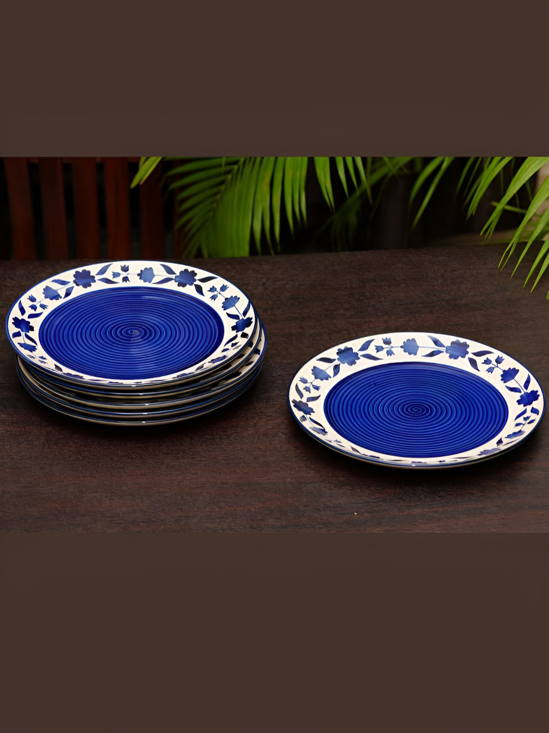 Freakway Blue and White 6 Pieces Ceramic Dishwasher and Microwave Safe Plates