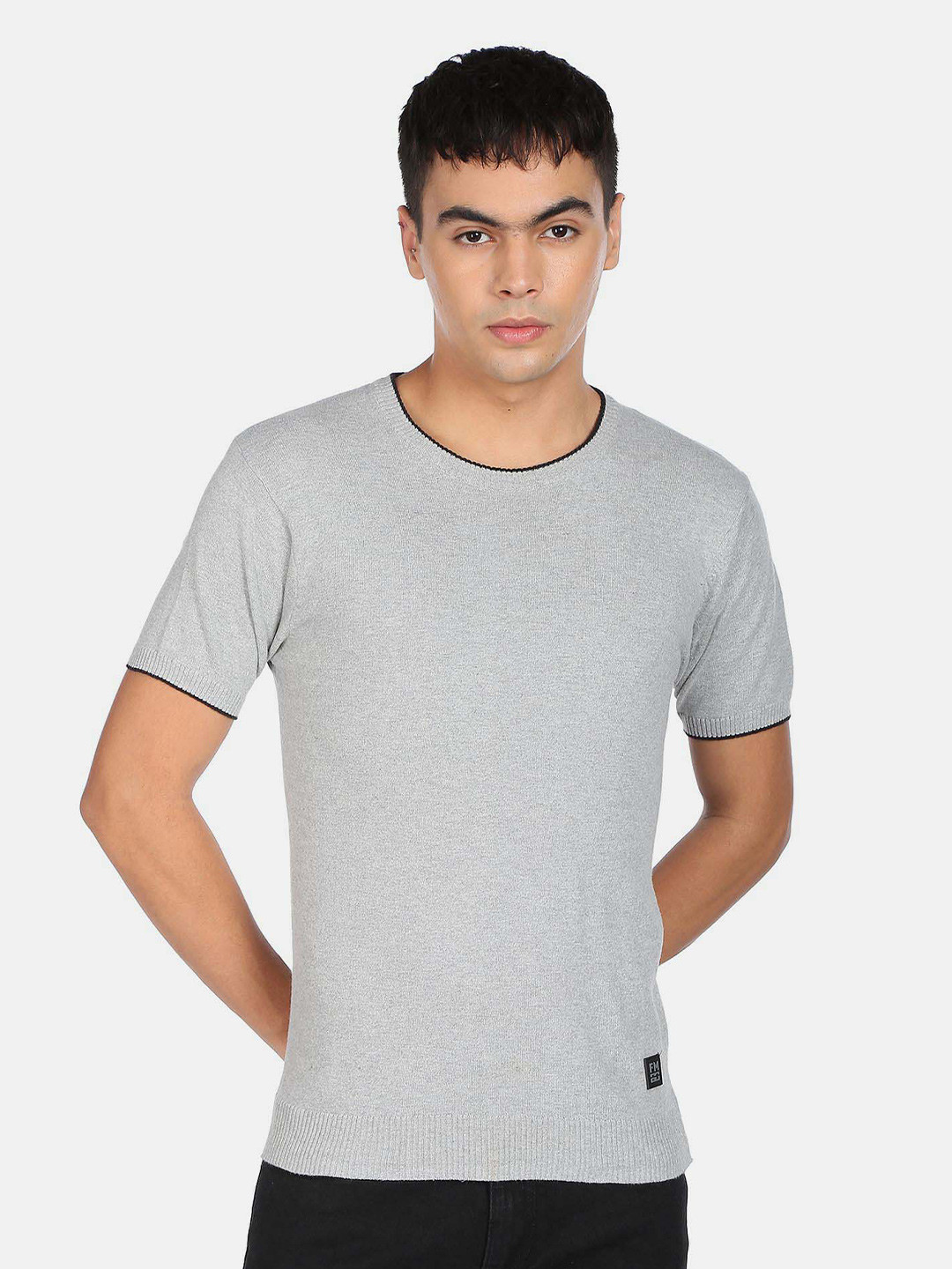 Flying Machine Men Grey Solid T-shirt