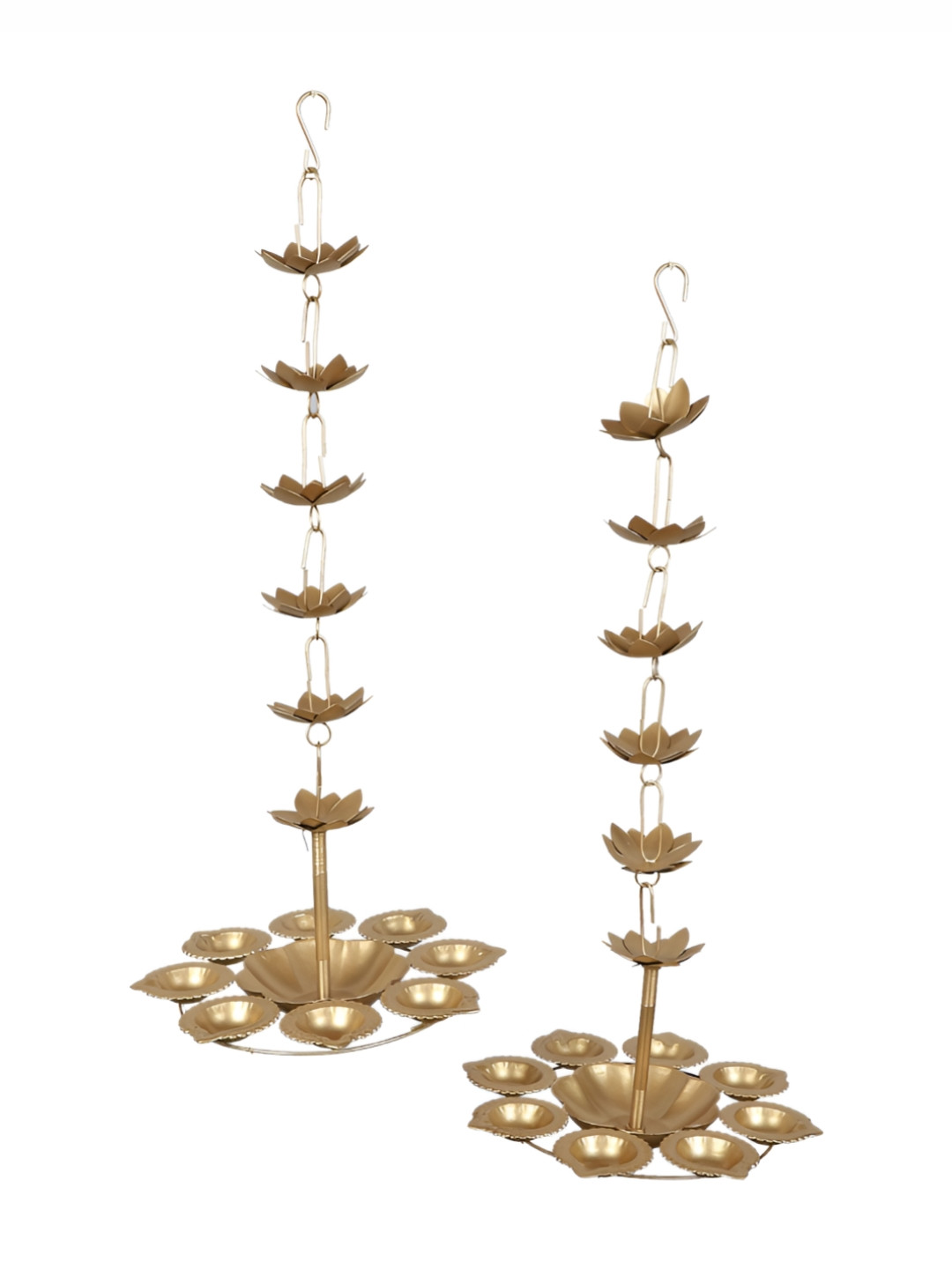 Amaya Decors Gold-Toned 2 Pieces Glossy Hanging Diya Urli