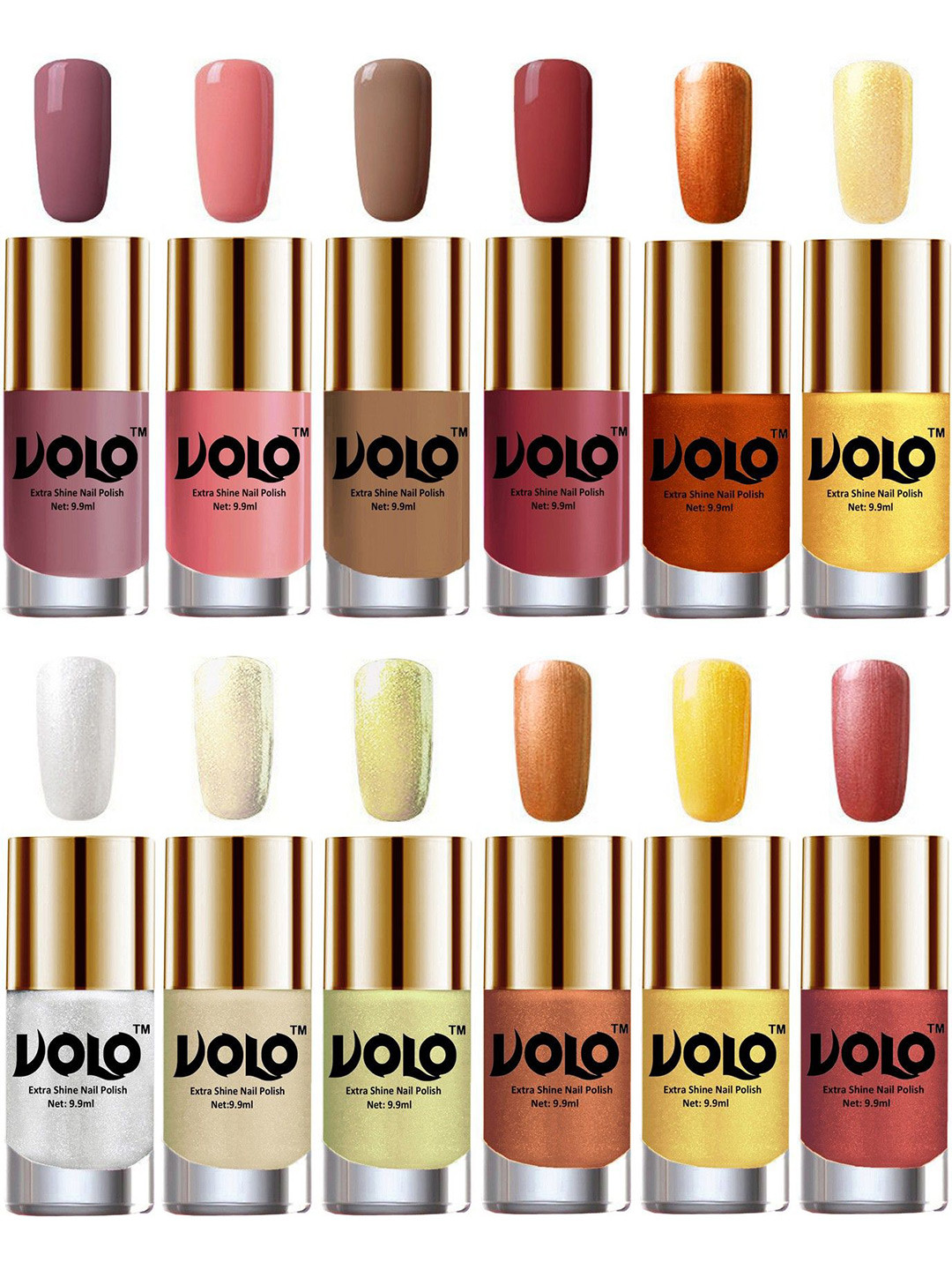 VOLO Set Of 12 Extra Shine Vibrant Shades Nail Polish- 9.9ml Each- Combo No-217