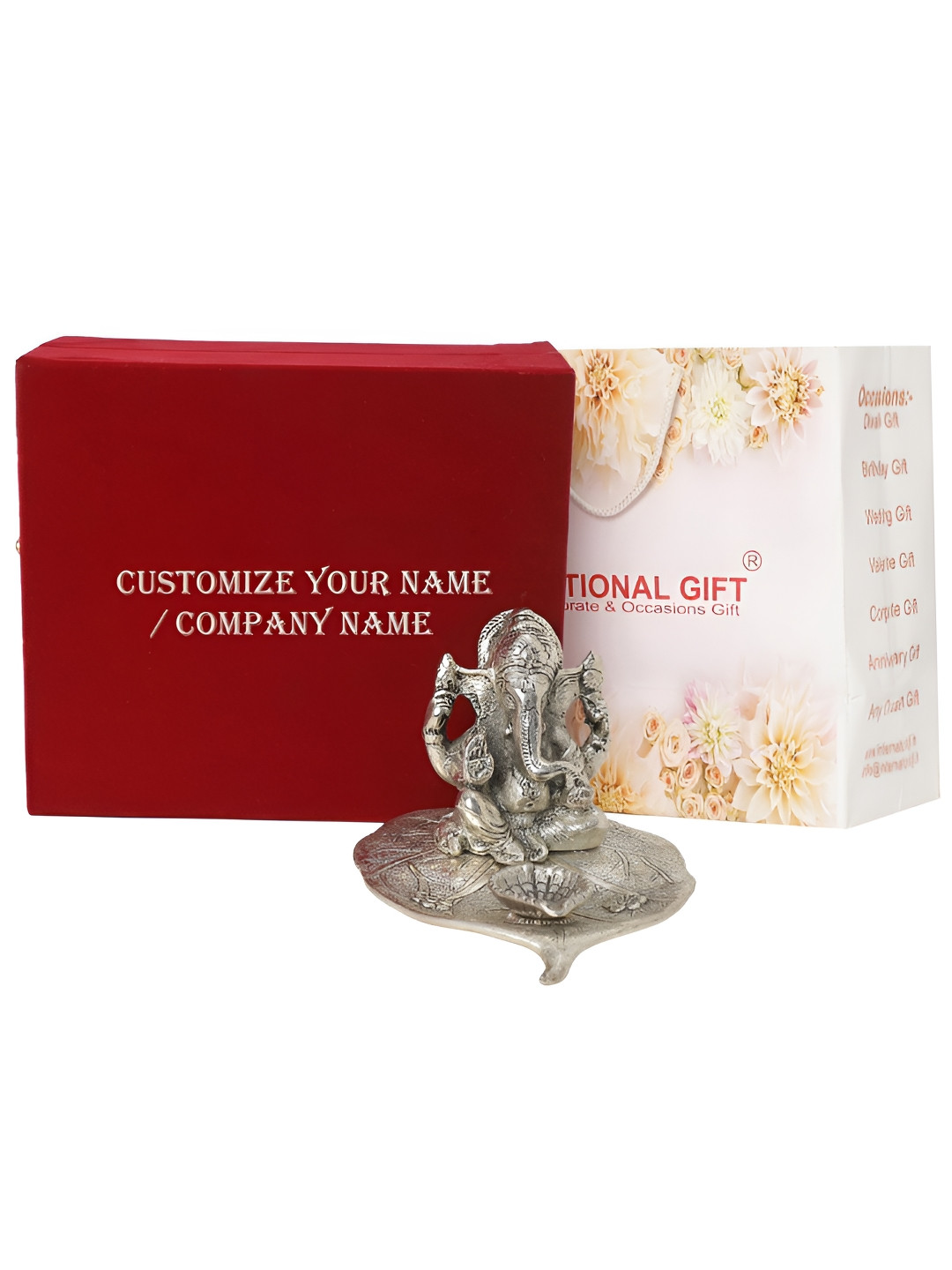INTERNATIONAL GIFT Patta Ganesh Silver Metal Metallic Prayer Room Medium Showpiece - 3.9 Inches