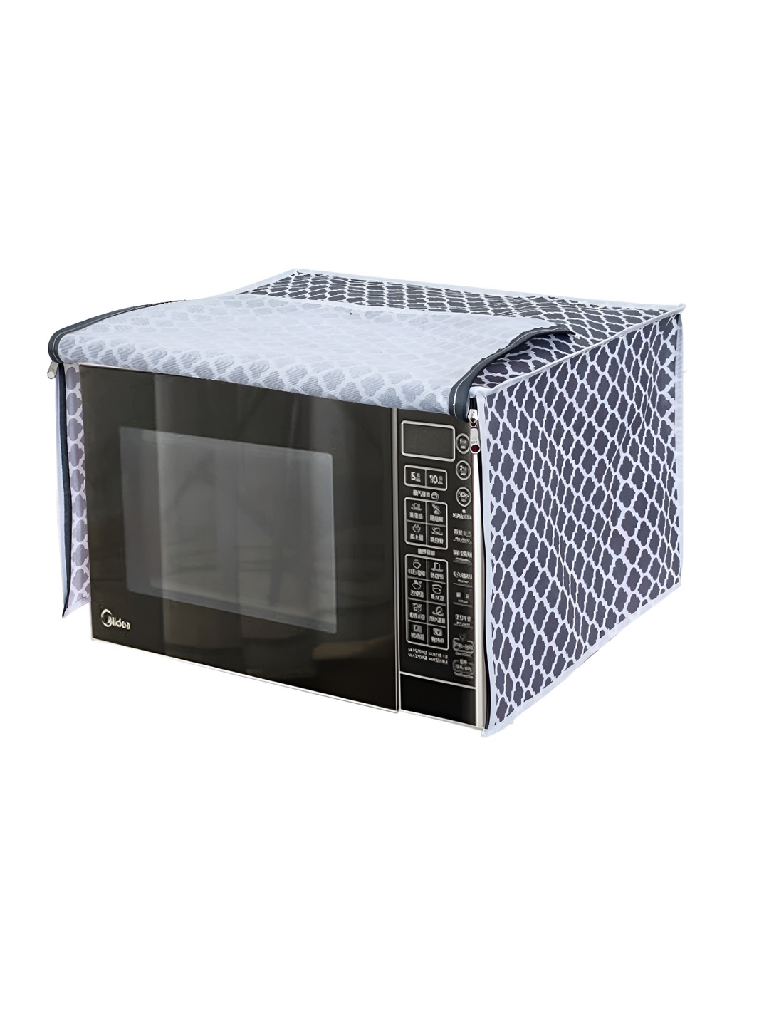 prettykrafts Grey & White Printed Microwave Oven Cover With Storage Pockets 23 L
