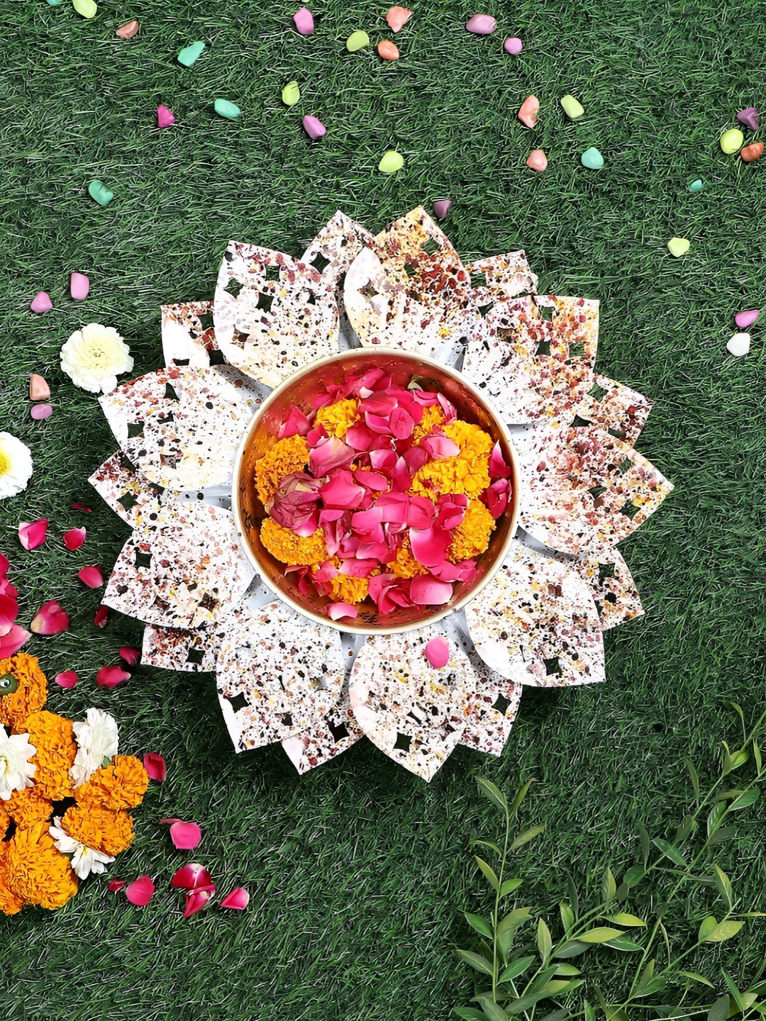 Amaya Decors Yellow & Brown Spray Flower Decorative Bowl