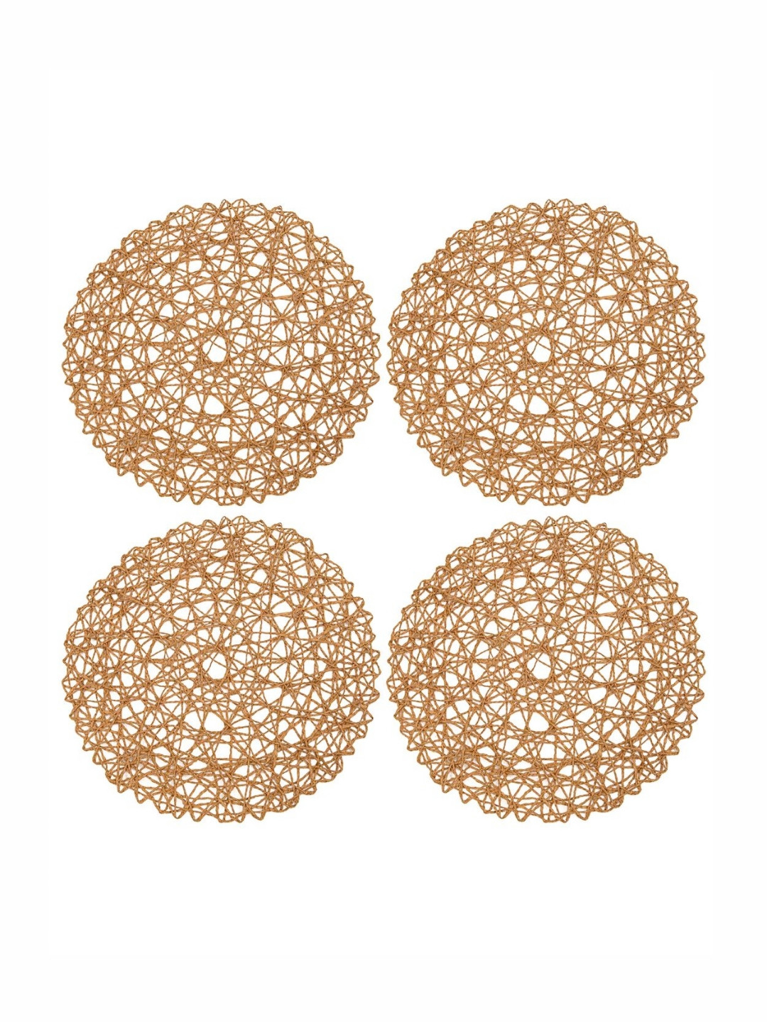 TIED RIBBONS Gold Toned 4 Pieces Textured Round Shape Table Placemats