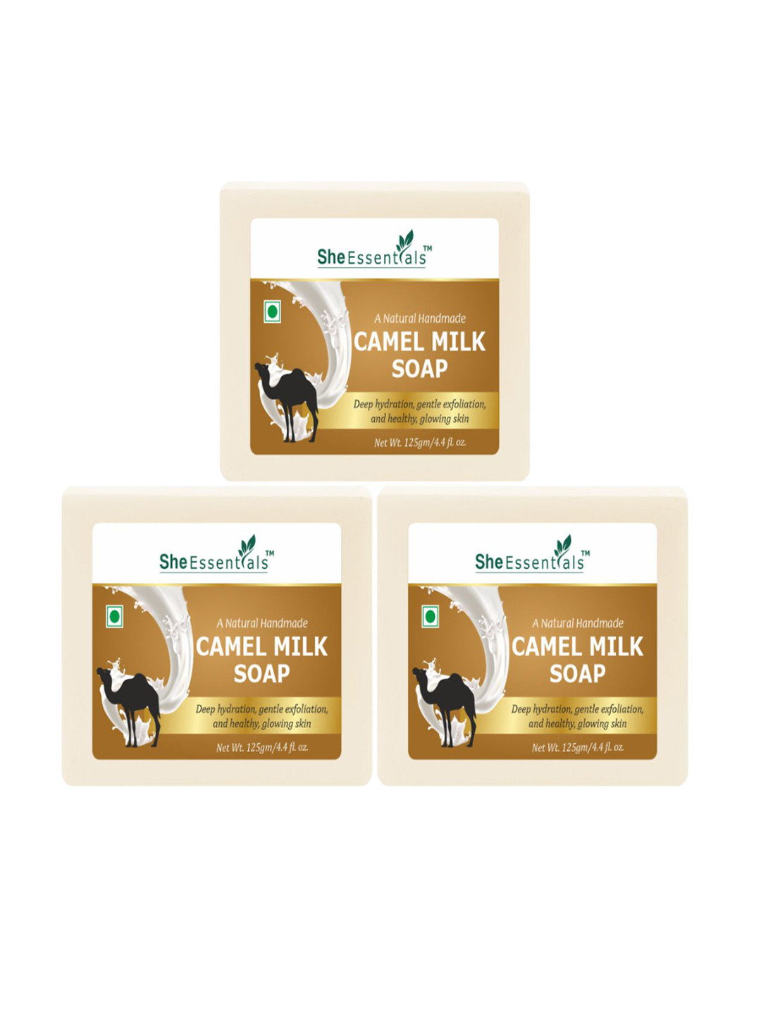 She Essentials Set Of 3 Natural Camel Milk Soap - 125 g Each