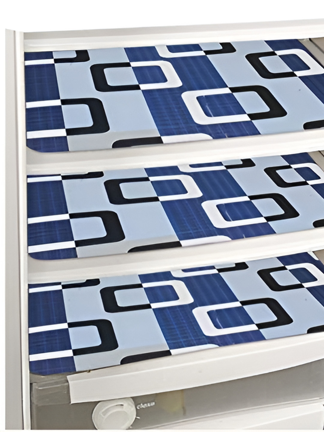 prettykrafts Blue & White 3 Pieces Printed Refrigerator Drawer Mats