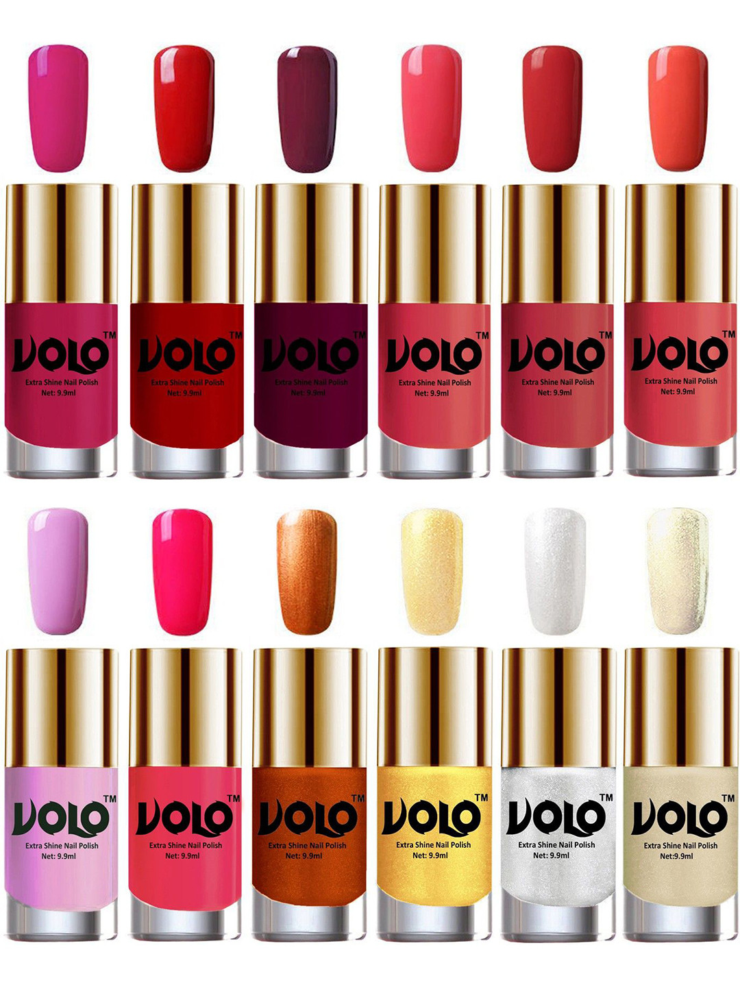 VOLO Set of 12 Luxury Super Shine Vibrant Shades Nail Polish -9ml Each-Combo No-178