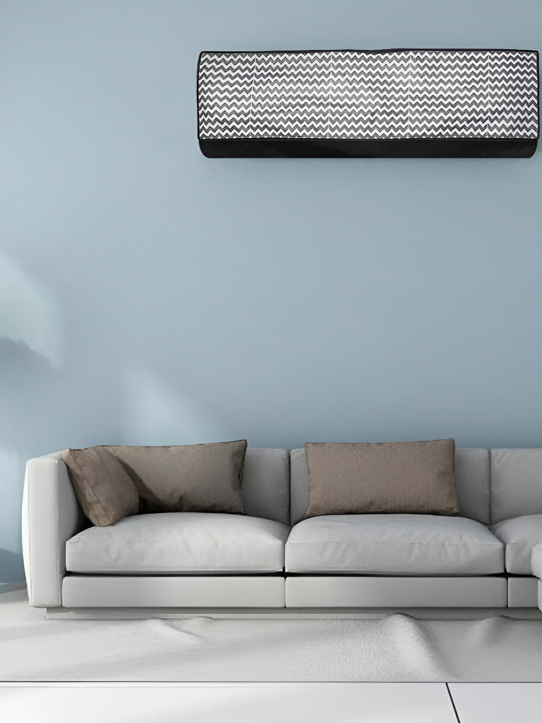 prettykrafts White & Black Printed Indoor Split AC Cover