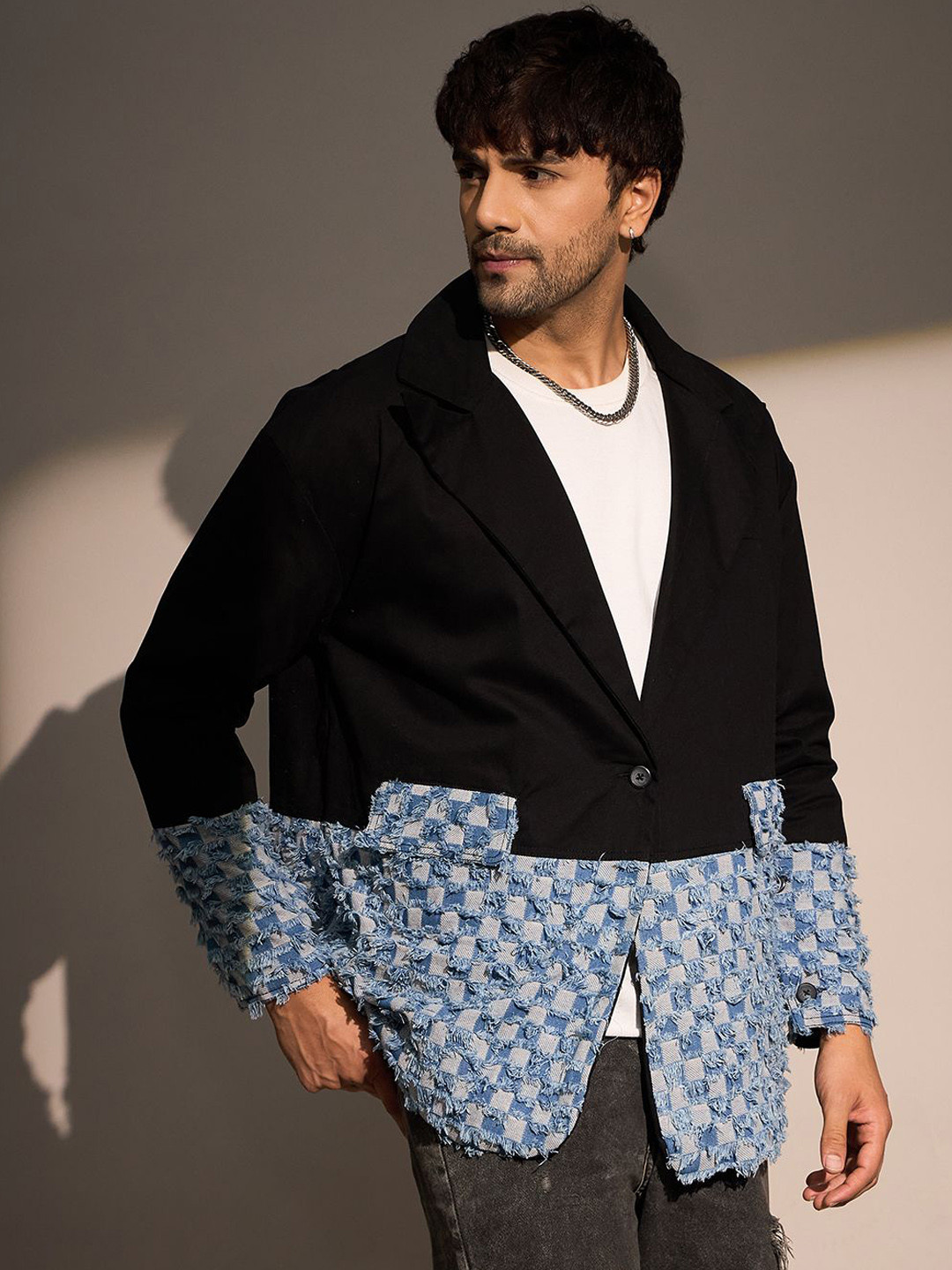 FUGAZEE Men Single-Breasted Cotton Oversized Blazer