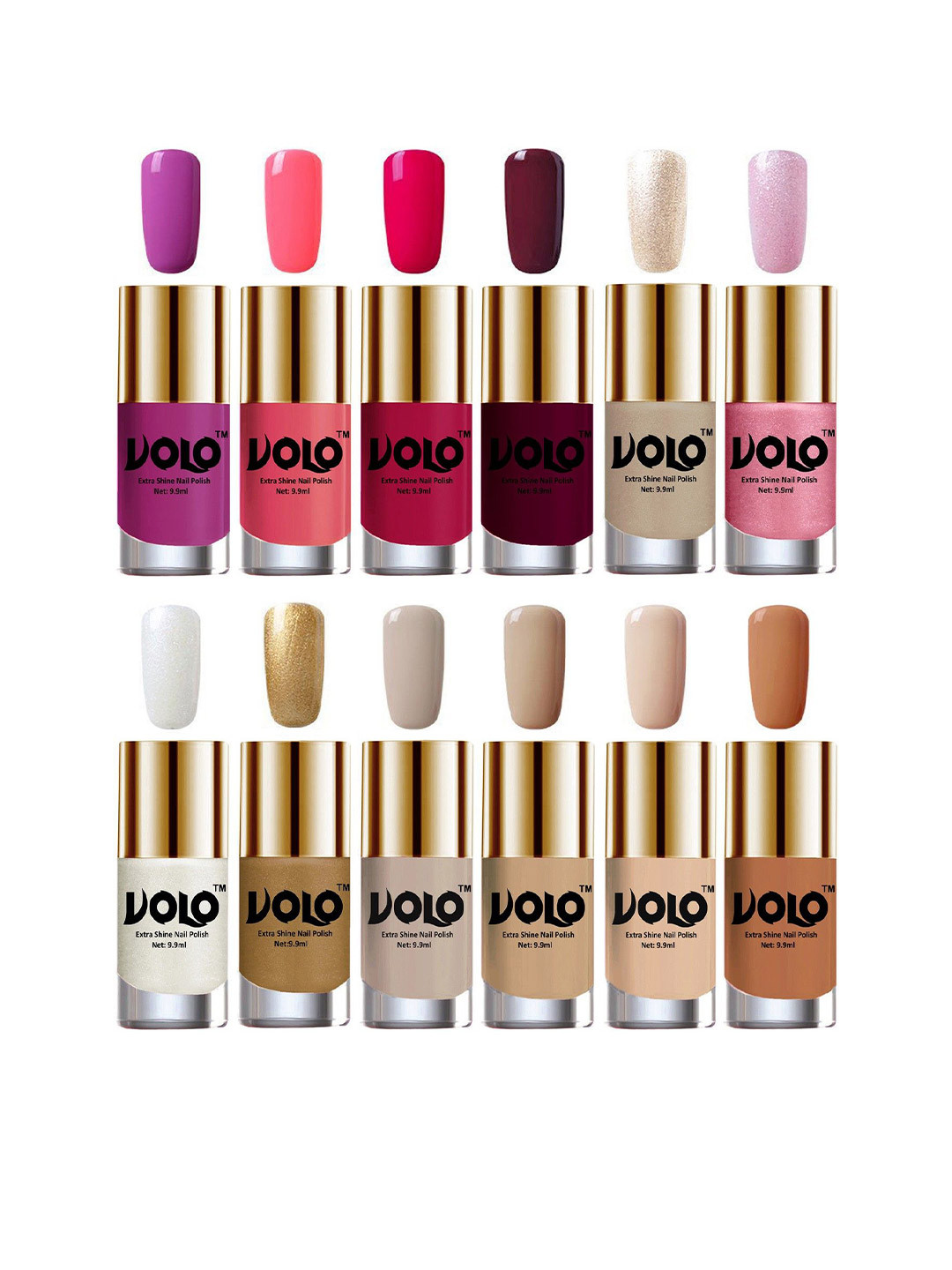 VOLO Set Of 12 Luxury Super Shine Nail Polish- 9.9ml Each- Combo- No- 17