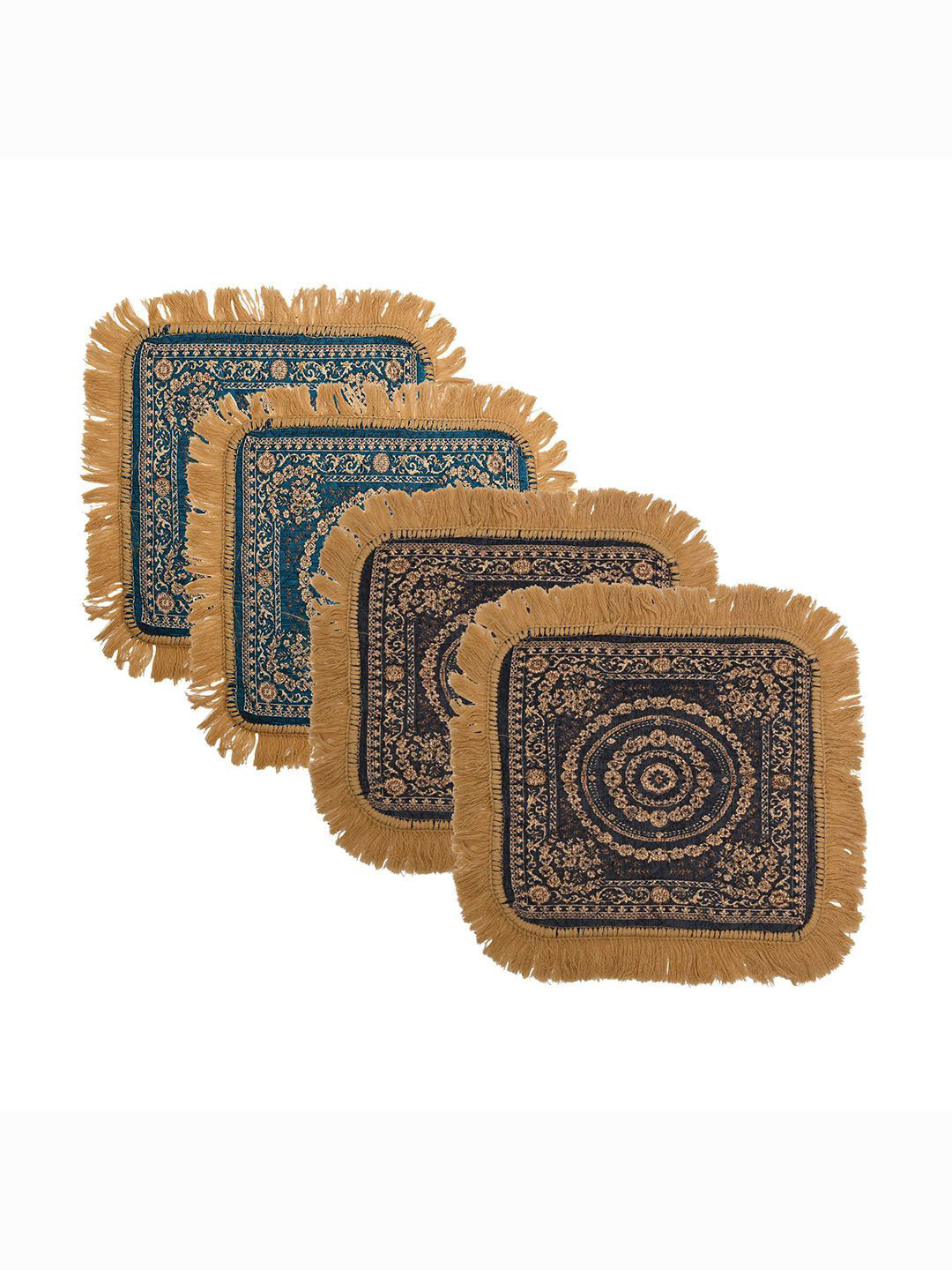 Kuber Industries Green & Brown 4 Pieces Floral Printed Prayer Mats