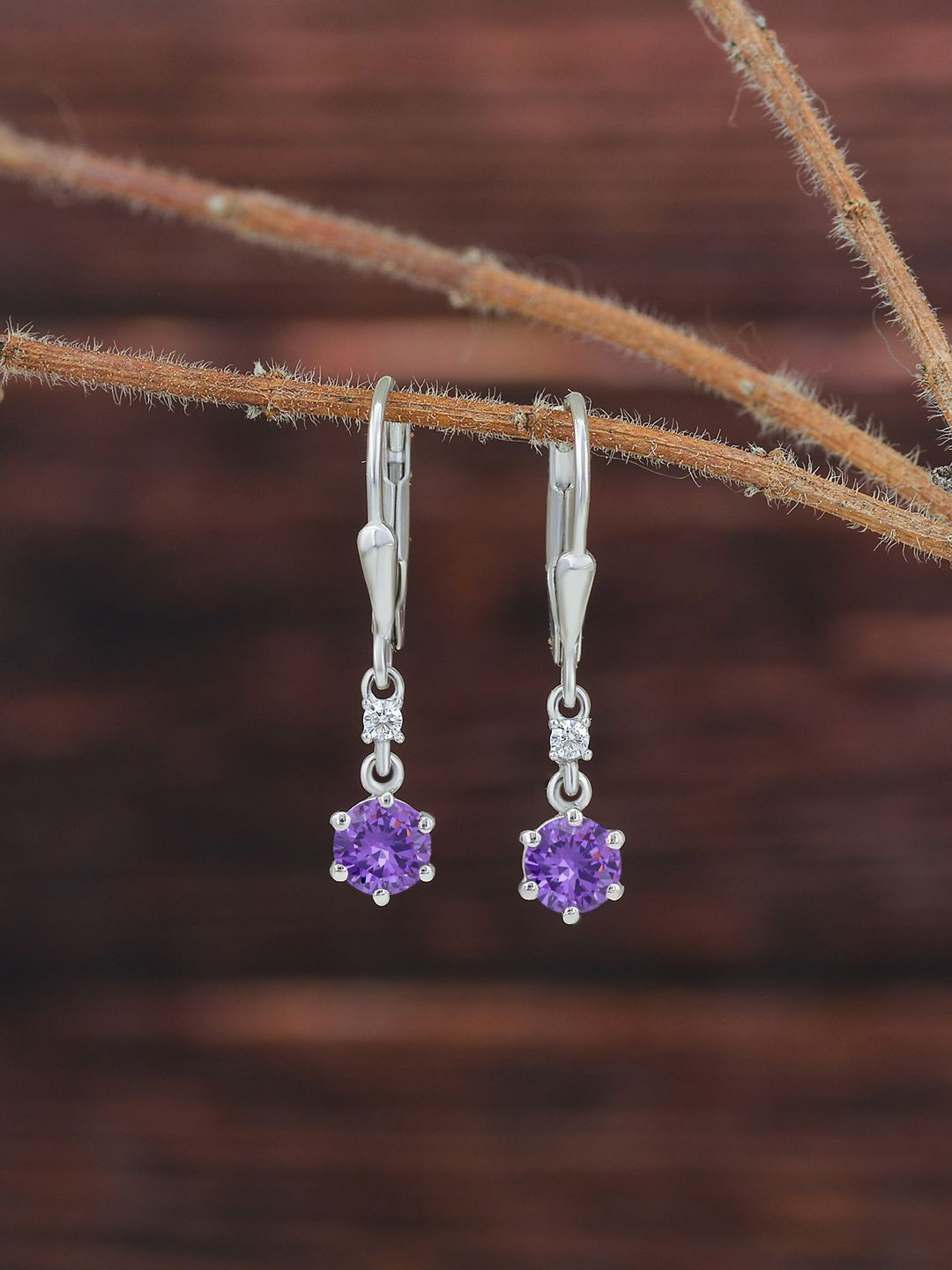Ornate Jewels 925 Sterling Silver Solitaire Amethyst Drop Dangle Earrings