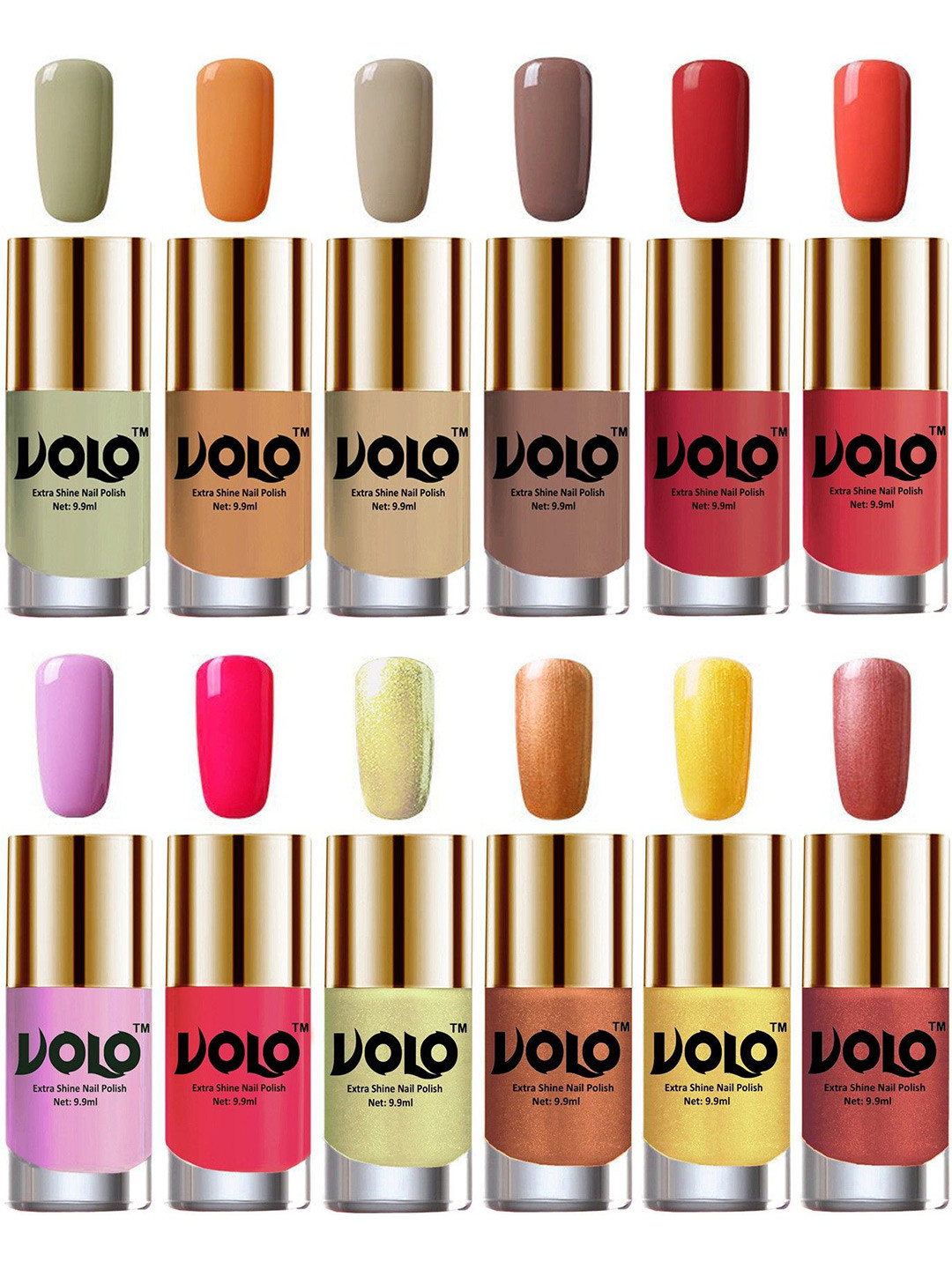 VOLO Set Of 12 Extra Shine Nail Polish- 9.9ml Each-Combo-No-124