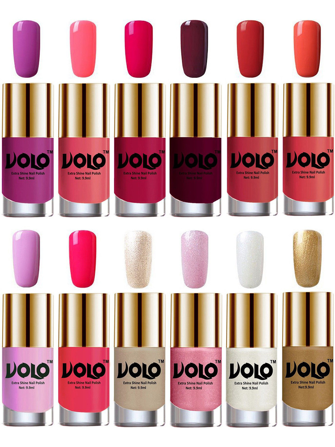VOLO Set Of 12 Extra Shine Vibrant Shades Combo Nail Polish- 9.9ml Each- No-57