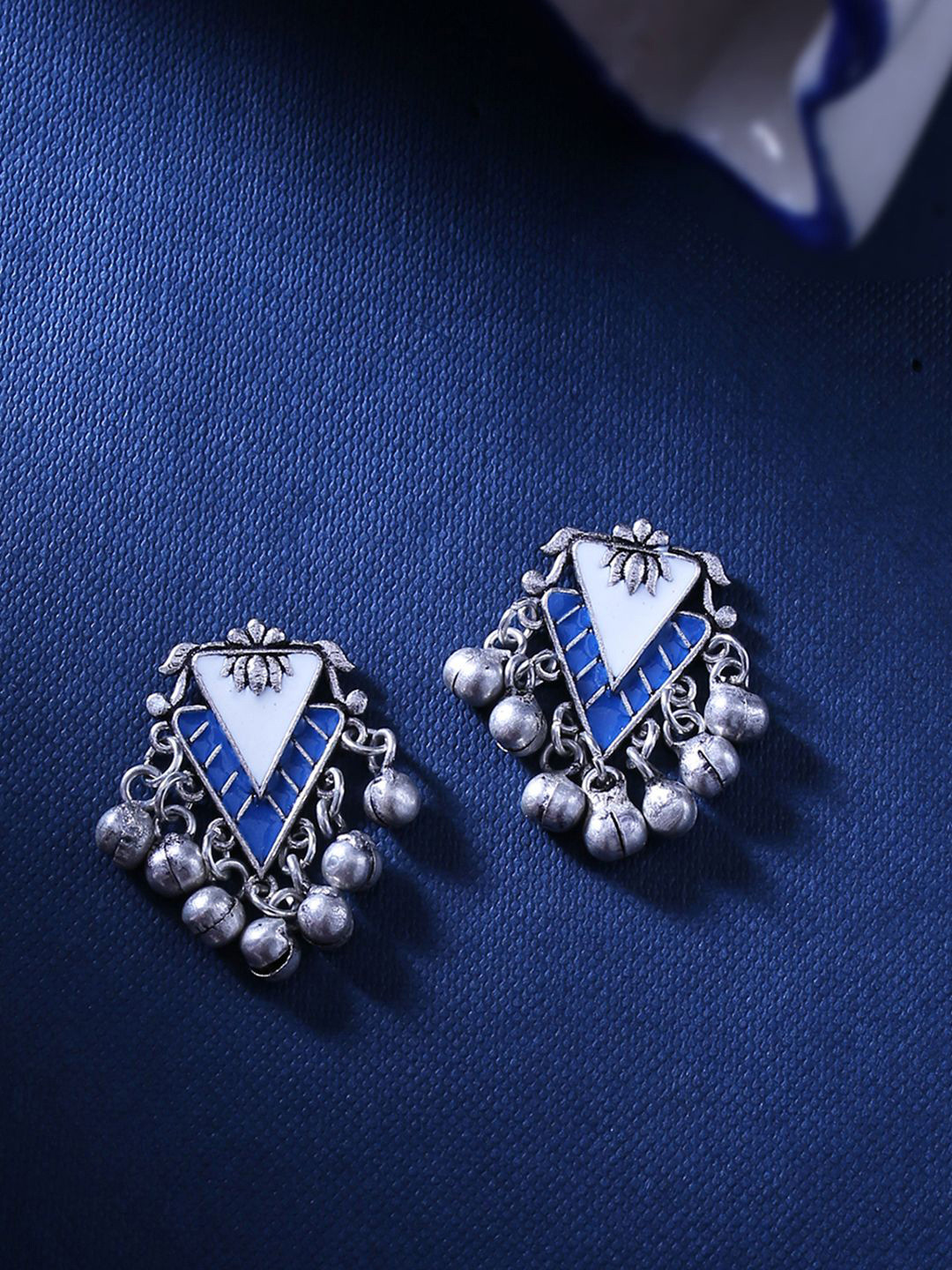 Sangria Silver Plated Indigo Affair Triangle Shaped Studs