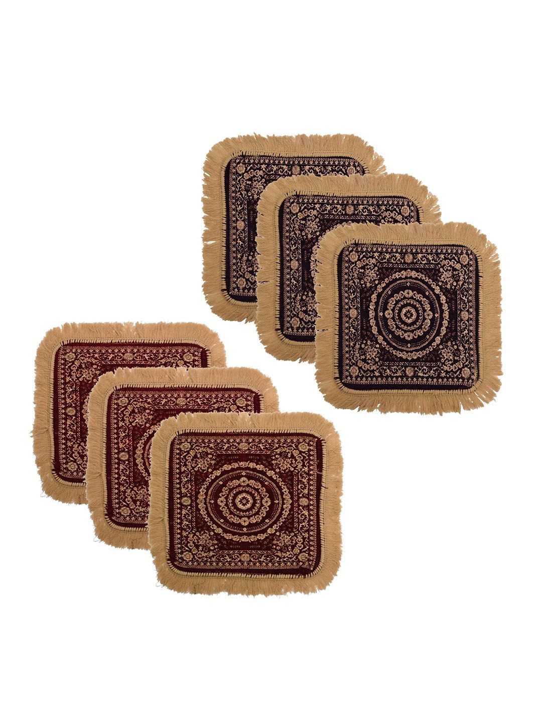 Kuber Industries Purple & Maroon 6 Pieces Floral Printed Pooja Mats