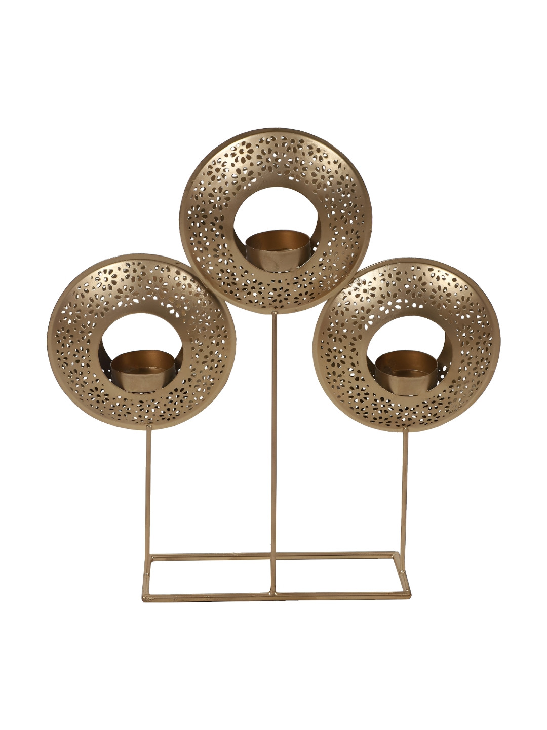 Amaya Decors Gold-Toned Table Round Etching Tealight Candle Holder