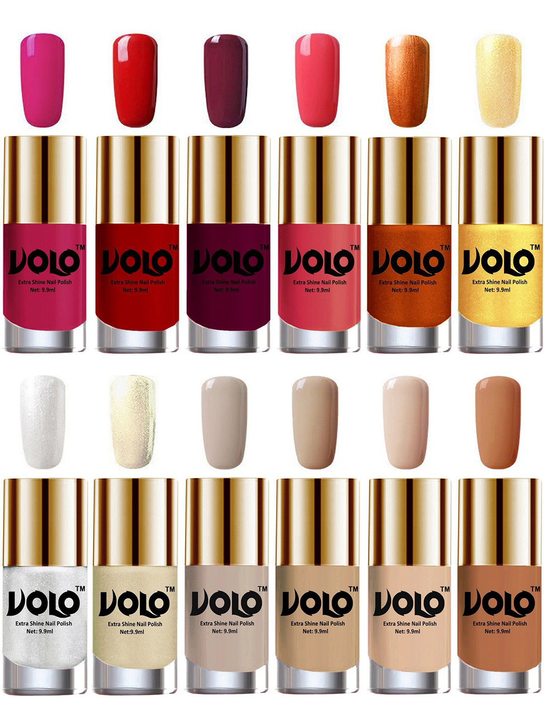 VOLO Set Of 12 Luxury Super Shine Nail Polish- 9.9ml Each- Combo- No- 164