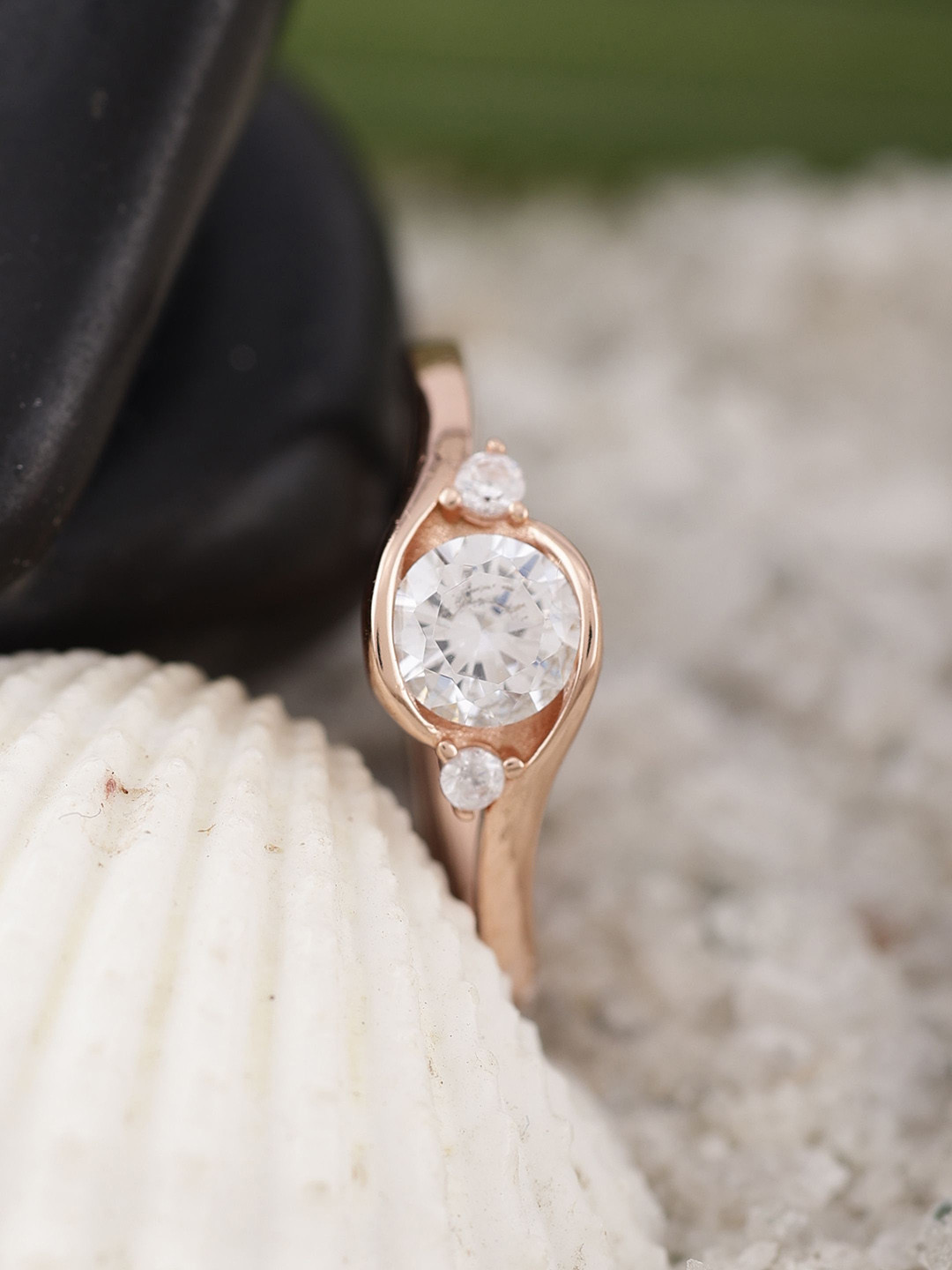 DIAVO 925 Sterling Silver Rose Gold-Plated CZ-Stone Studded Pandora Charm Finger Ring