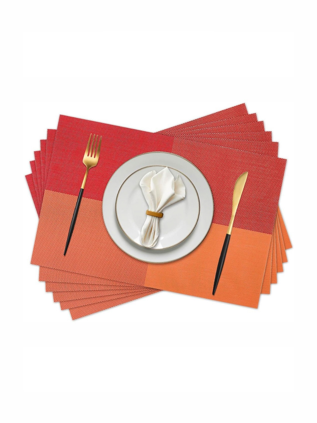 TIED RIBBONS Red & Orange 6 Pieces Printed Heat Resistant Table Placemats