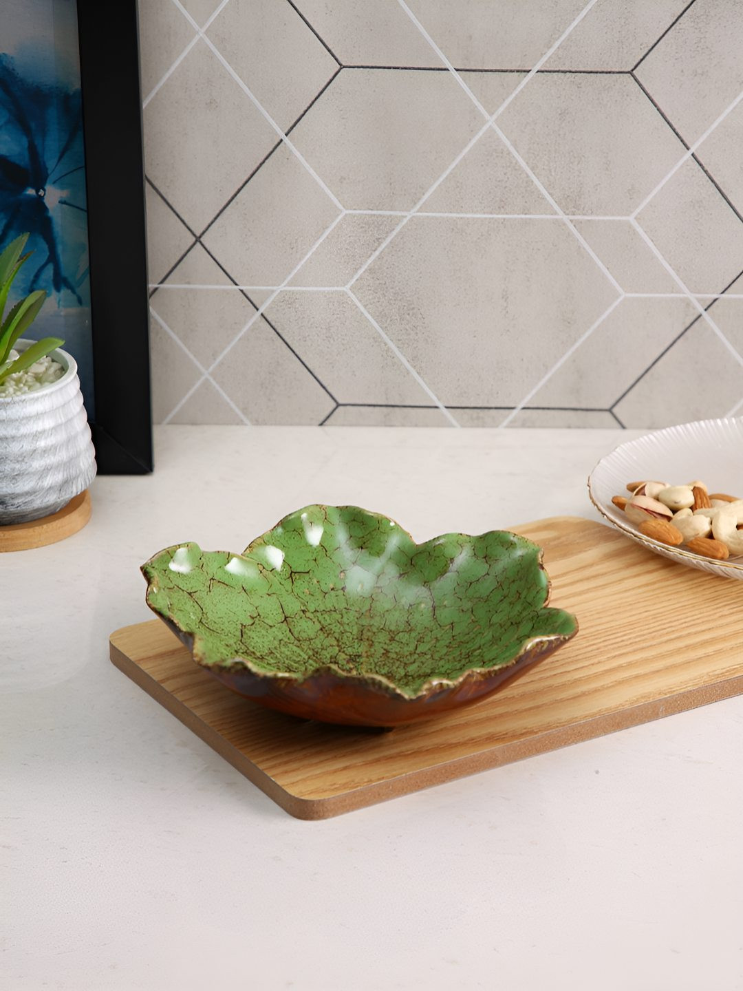TAYHAA Green & Brown Ceramic Food Platter