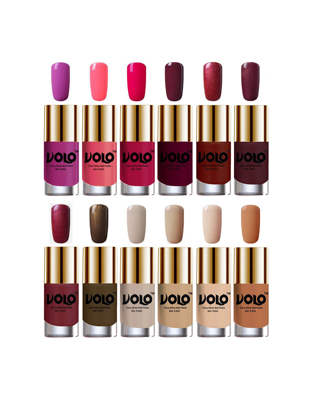 VOLO Set Of 12 Extra Shine Nail Polish- 9.9ml Each-Combo-No-14
