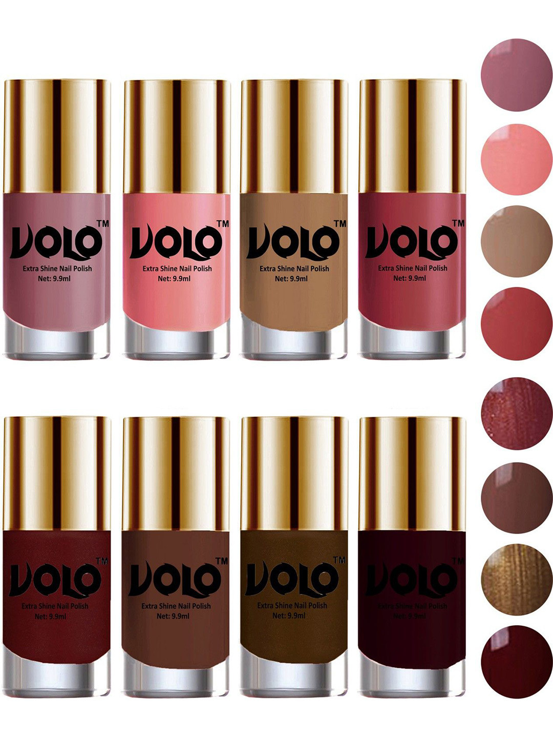 VOLO Set Of 8 Extra Shine Nail Polish 9.9 ml Each Combo 56