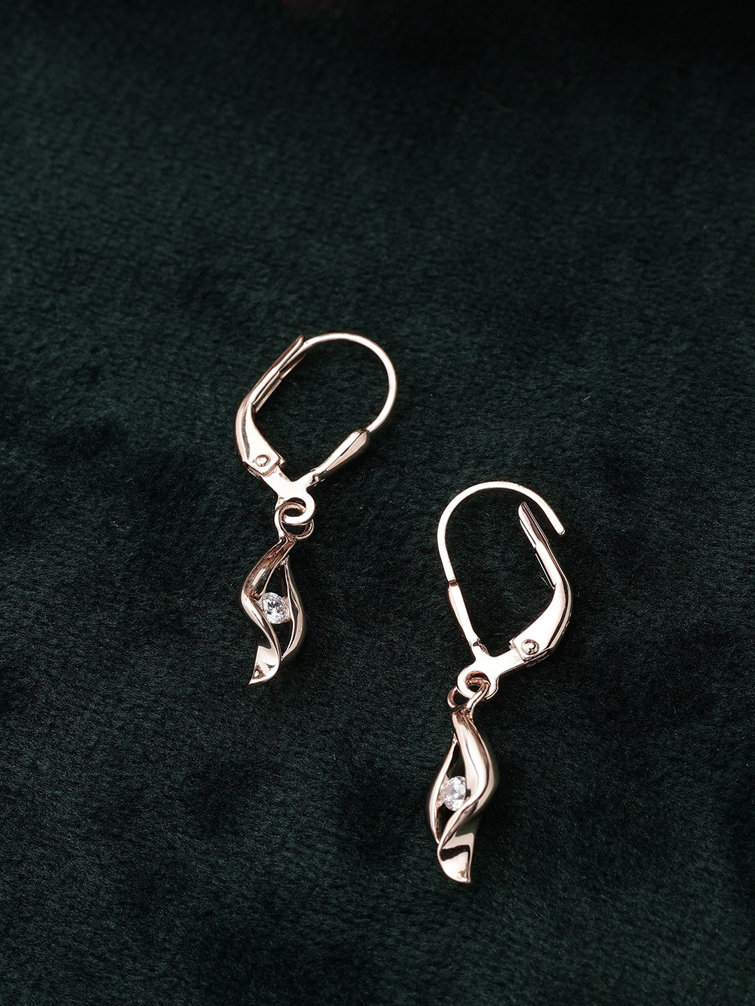 DIAVO 925 Sterling Silver Rose Gold-Plated Cubic Zirconia Studded Drop Earrings