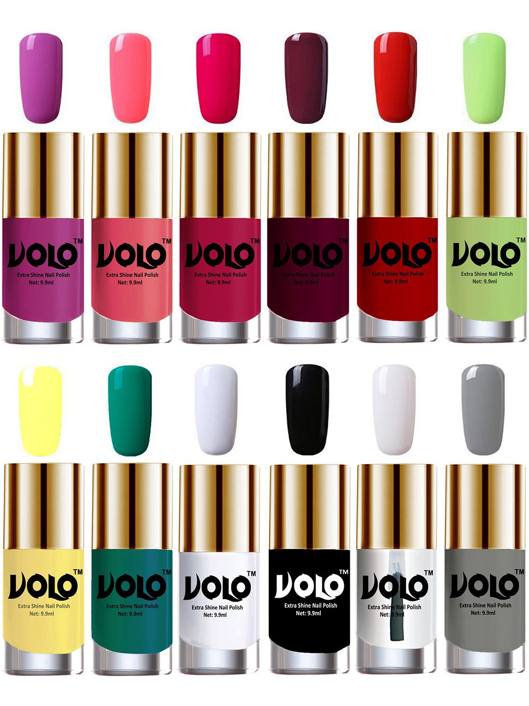 VOLO Set Of 12 Luxury Super Shine Nail Polish- 9.9ml Each- Combo- No- 71