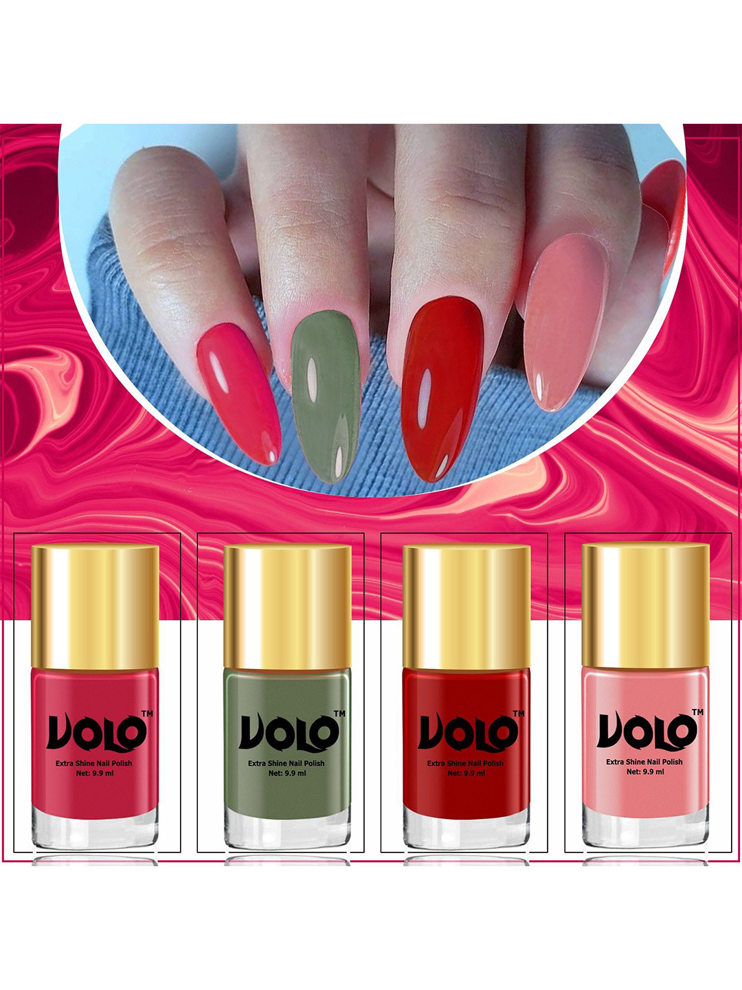 VOLO Set Of 2 Shine Expert Nail Polish - 9.9 ml Each - Candy Cotton - Passion Pink