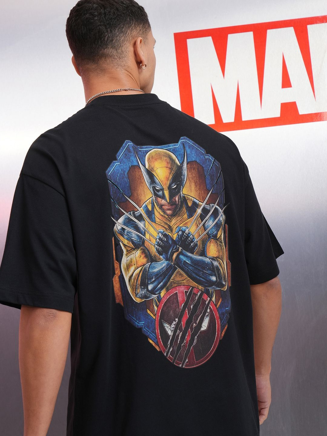 HIGHLANDER Men Deadpool & Wolverine Printed Oversized Drop Shoulder Sleeves Cotton Tshirt