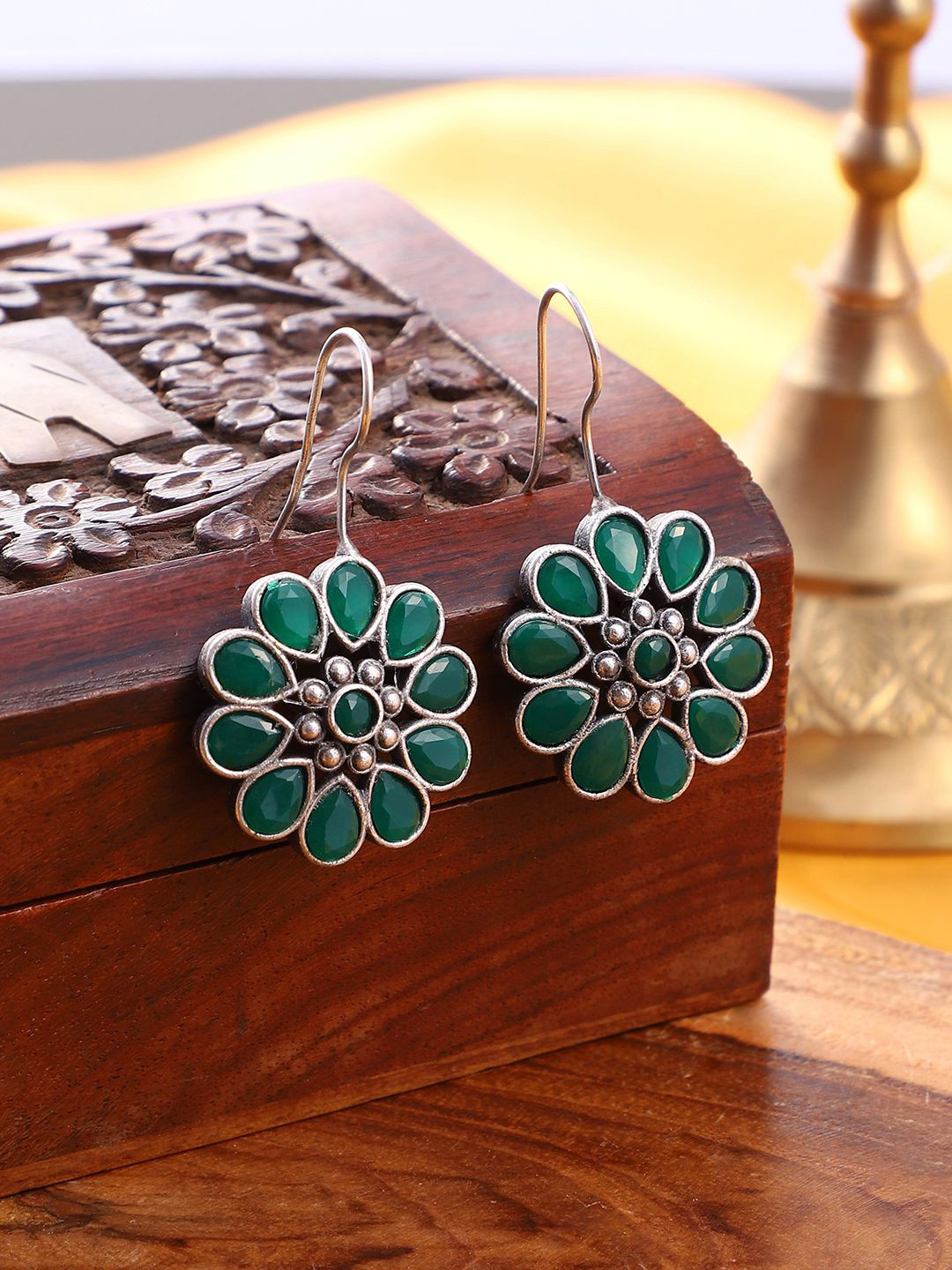 SOHI The Anahita Silver-Plated Stones Studded Drop Earrings