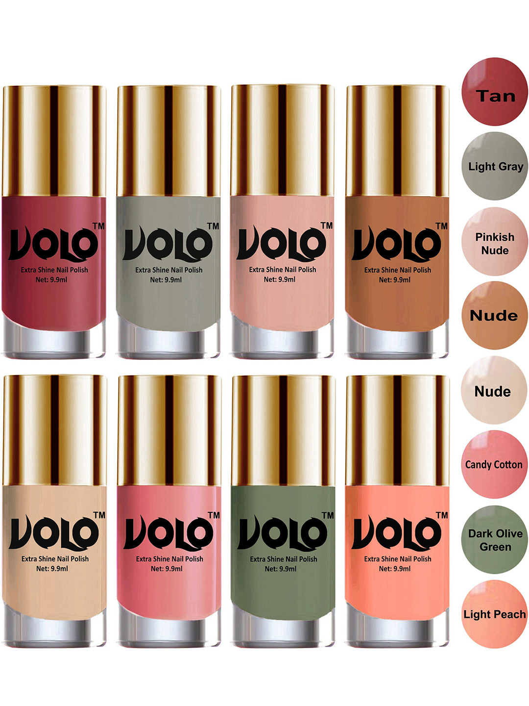 VOLO Set of 8 New Look Extra Lasting Nail Polish-9ml Each-Combo No-27
