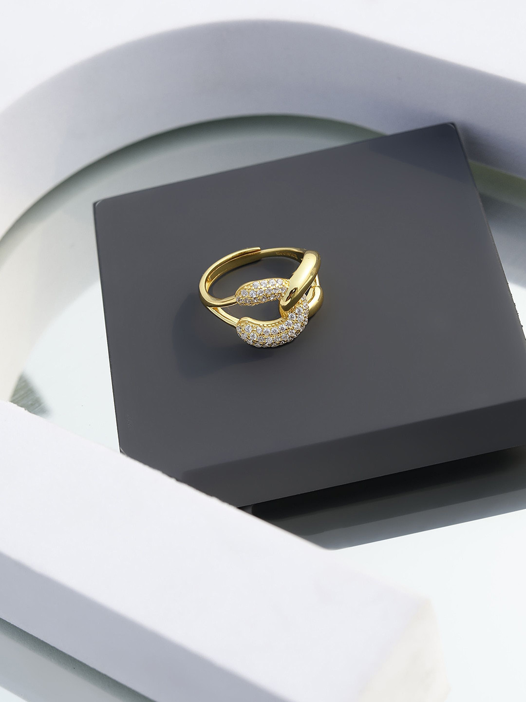 DIAVO 925 Sterling Silver Gold-Plated Crossover Adjustable Finger Ring