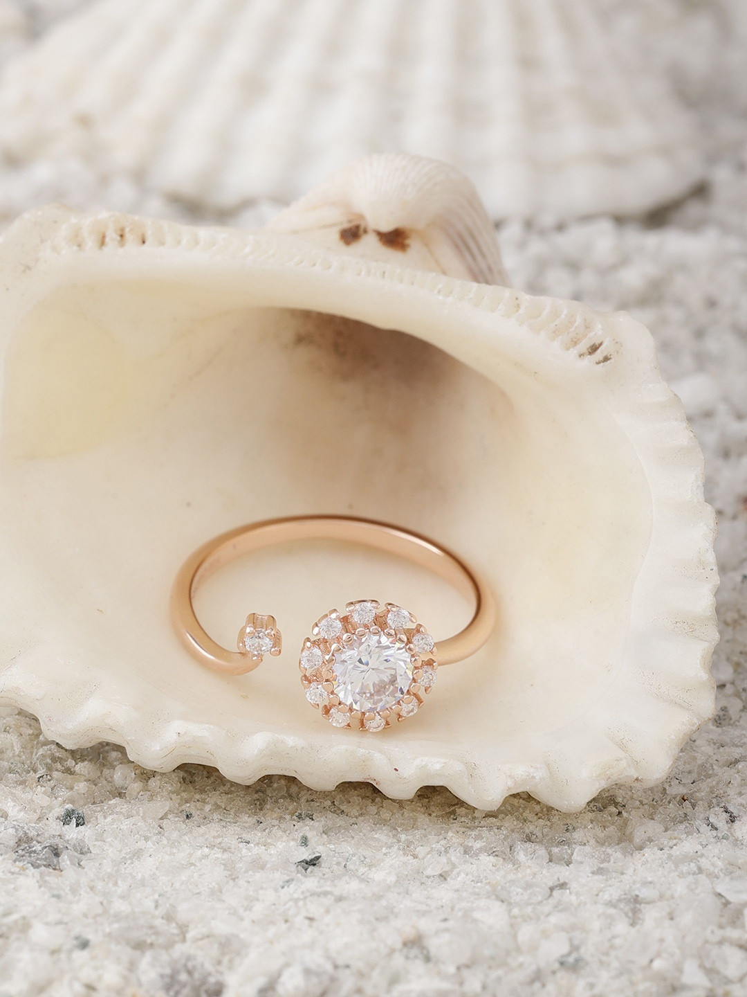 DIAVO 925 Sterling Silver Rose Gold Plated Artificial Stones The Helianthus Finger Ring