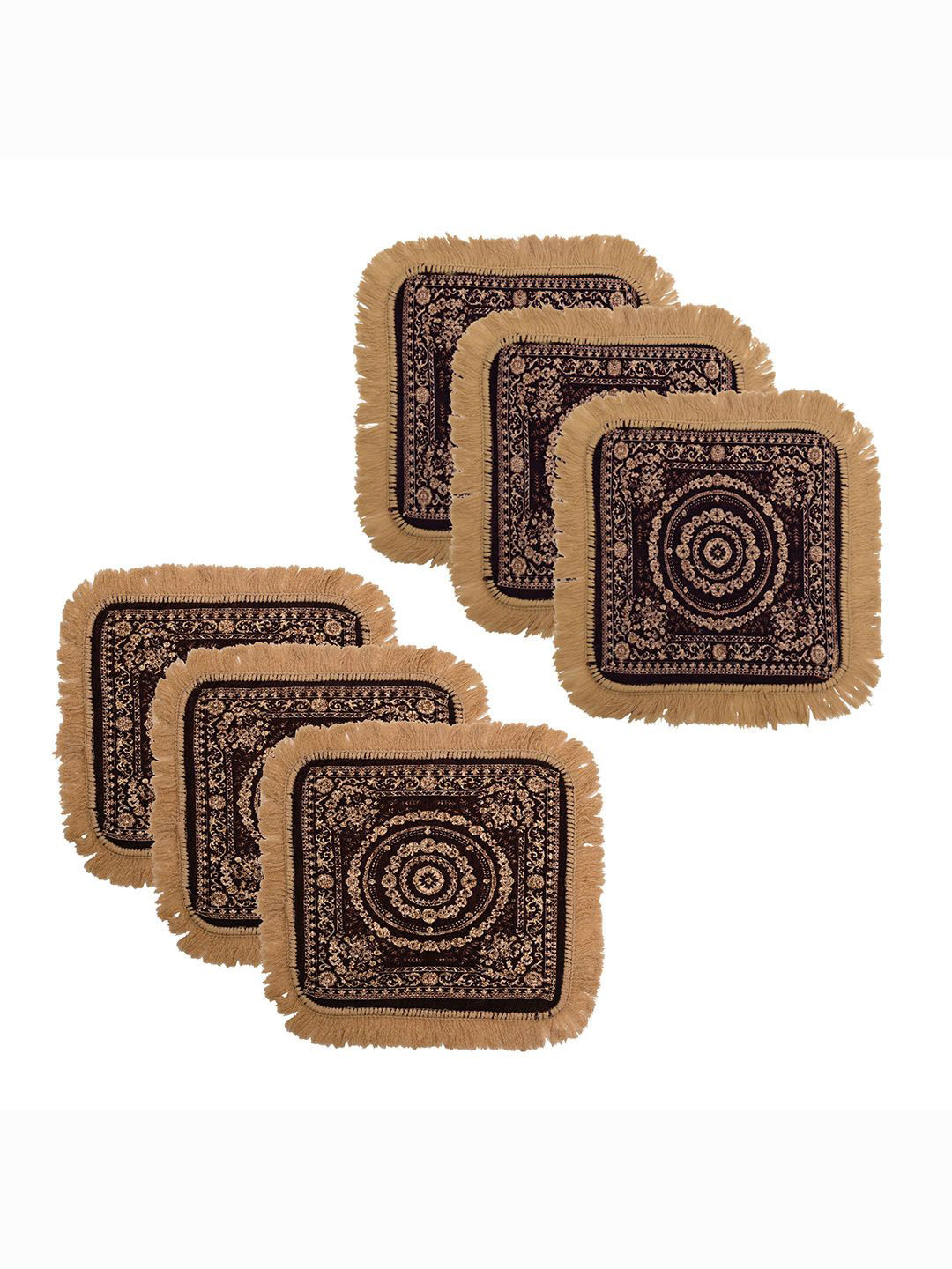 Kuber Industries Purple & Brown 6 Pieces Printed Pooja Mats